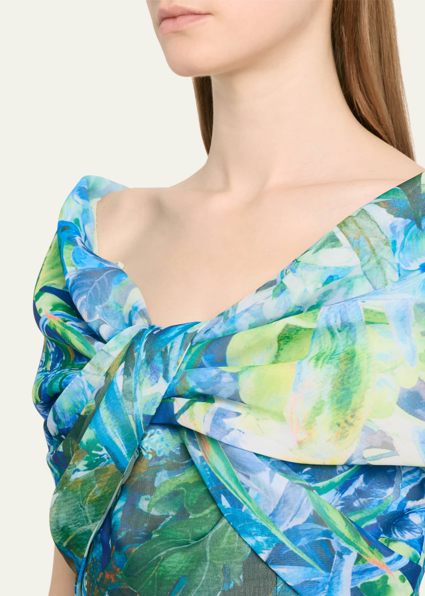 Rickie Freeman for Teri Jon Off-Shoulder Floral-Print Chiffon Gown Image 5 of 5