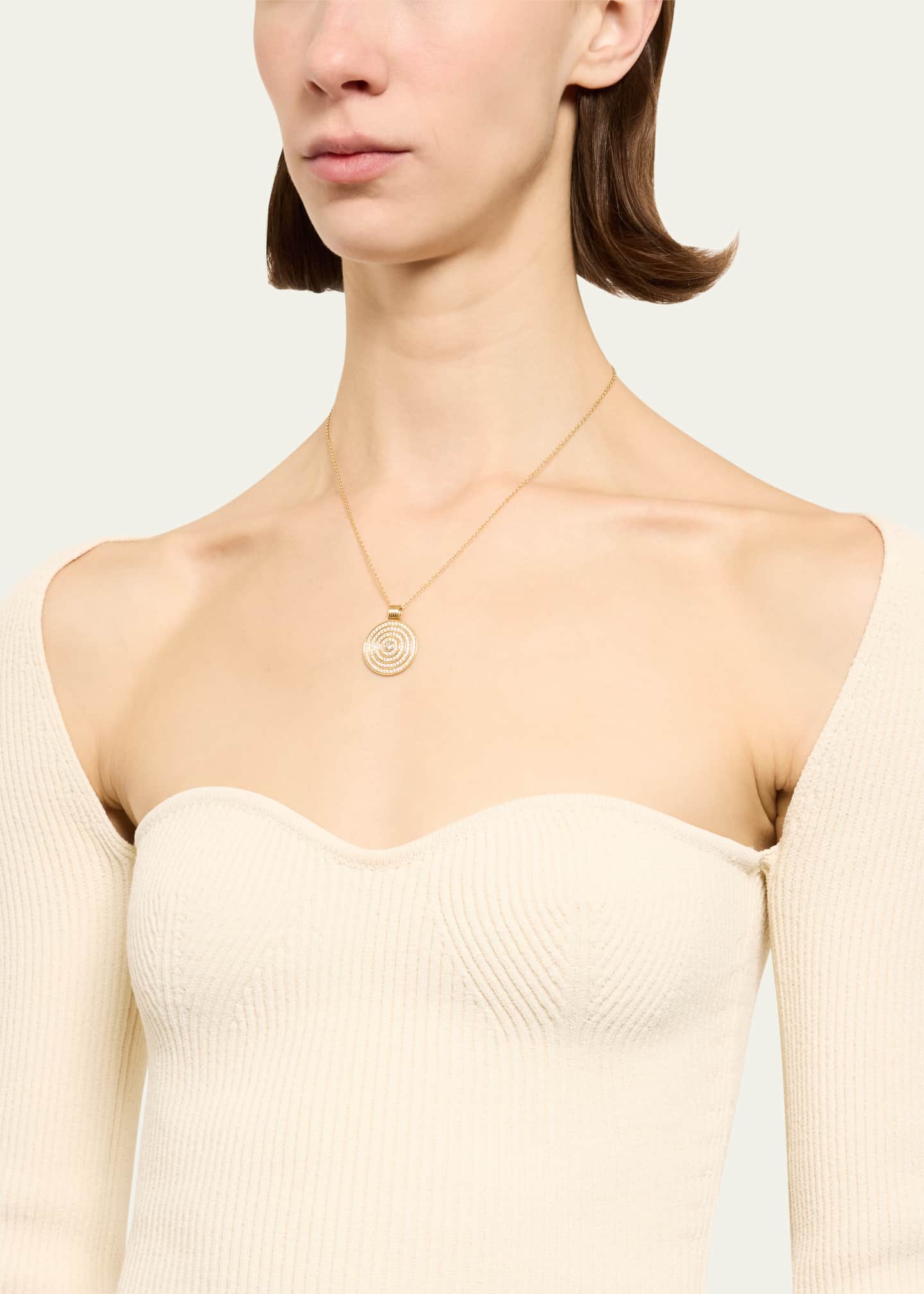 ALMASIKA 18K Yellow Gold Universum Pave Medallion Necklace with White Diamonds Image 2 of 4