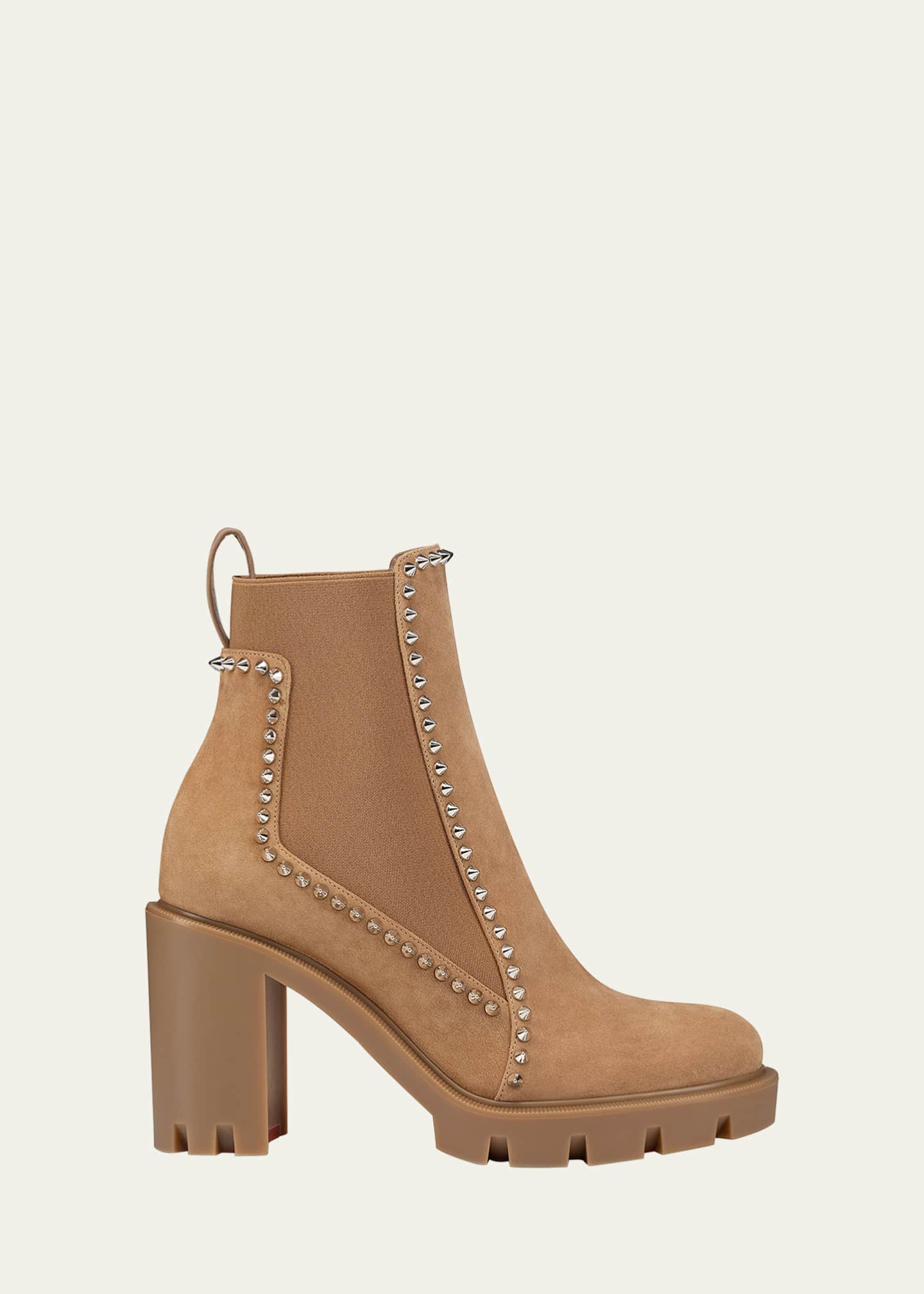 Christian Louboutin Spikes Suede Chelsea Red Sole Booties Image 1 of 2