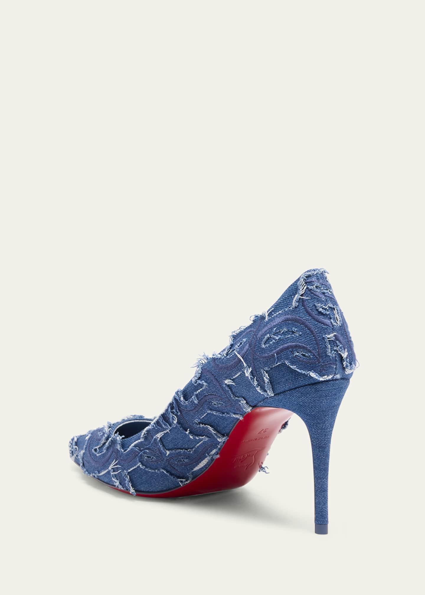 Christian Louboutin Kate Distressed Denim Red Sole Pumps Image 2 of 4
