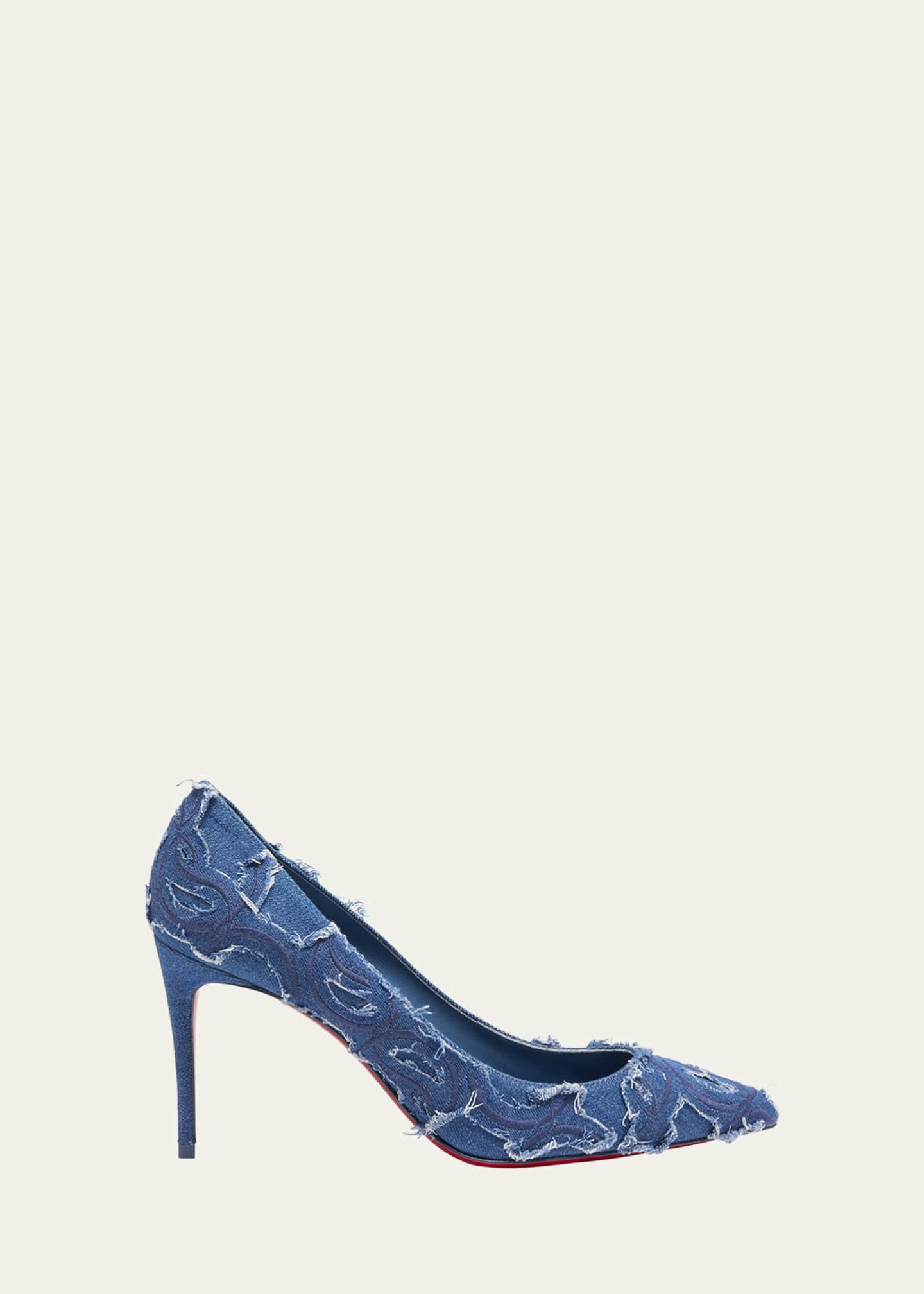 Christian Louboutin Kate Distressed Denim Red Sole Pumps Image 1 of 4
