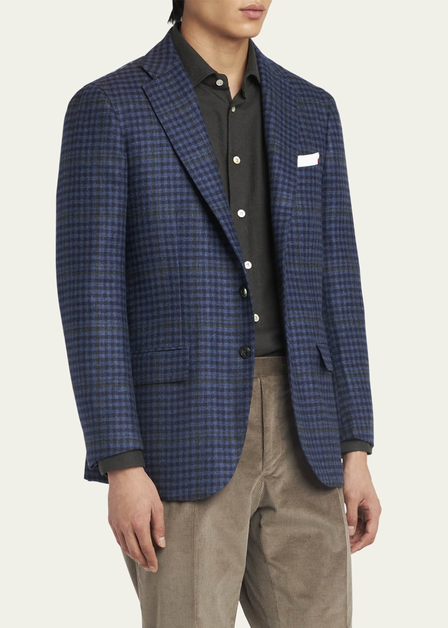 Kiton Men's Cashmere-Wool Check Sport Coat Image 4 of 5