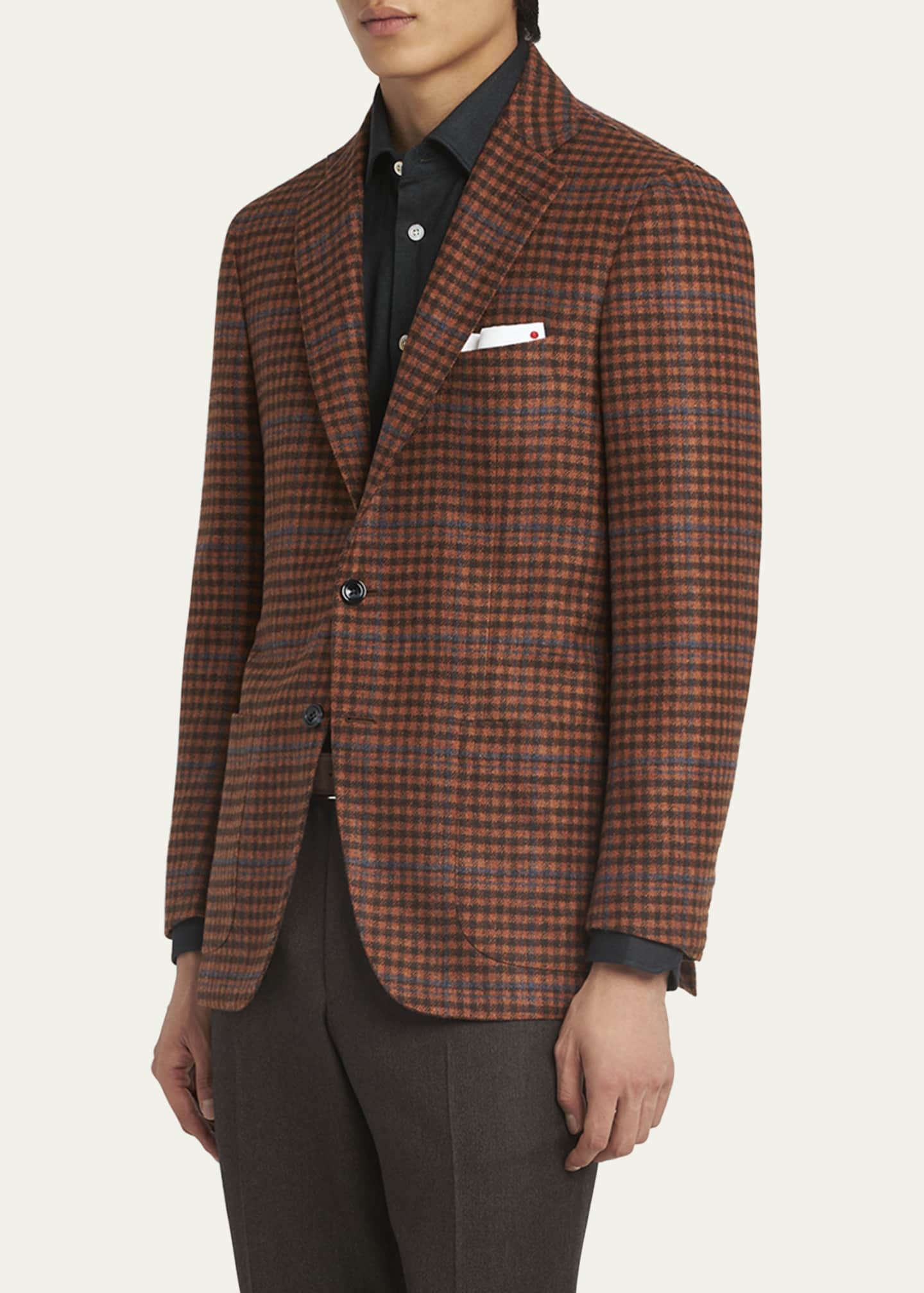 Kiton Men's Cashmere-Wool Check Sport Coat Image 4 of 5