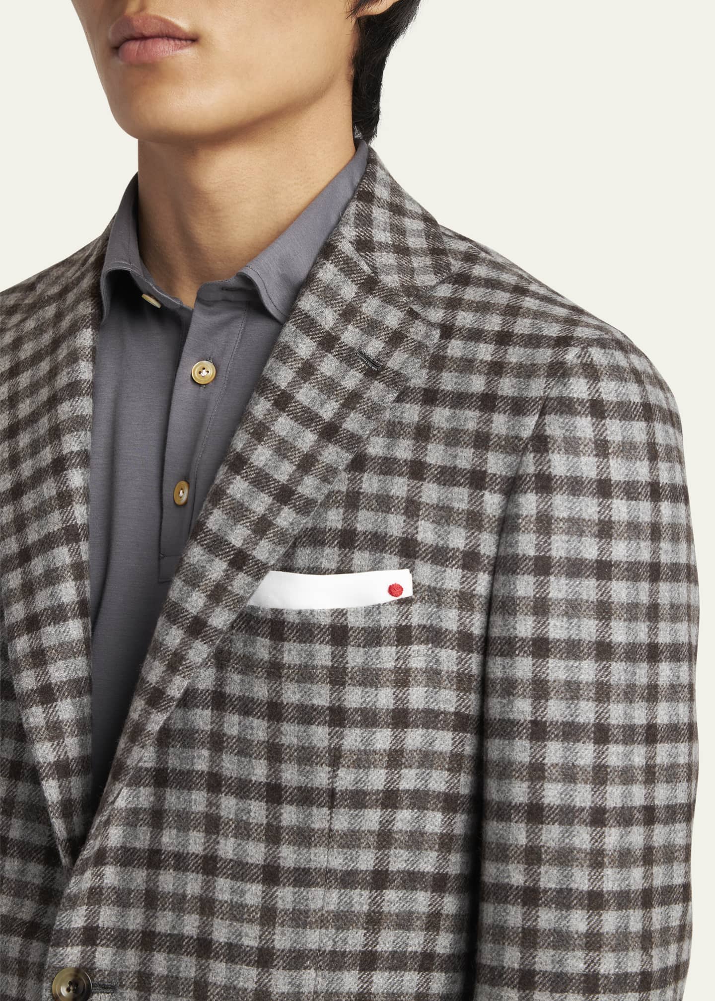Kiton Men's Cashmere-Wool Check Sport Coat Image 5 of 5