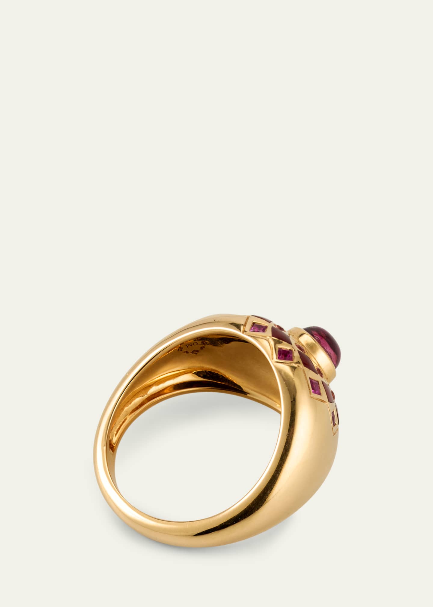 Orly Marcel 18K Yellow Gold Temple Mandala Dome Ring with Carnelian, Sapphires and Pink Tourmaline, Size 7 Image 4 of 4