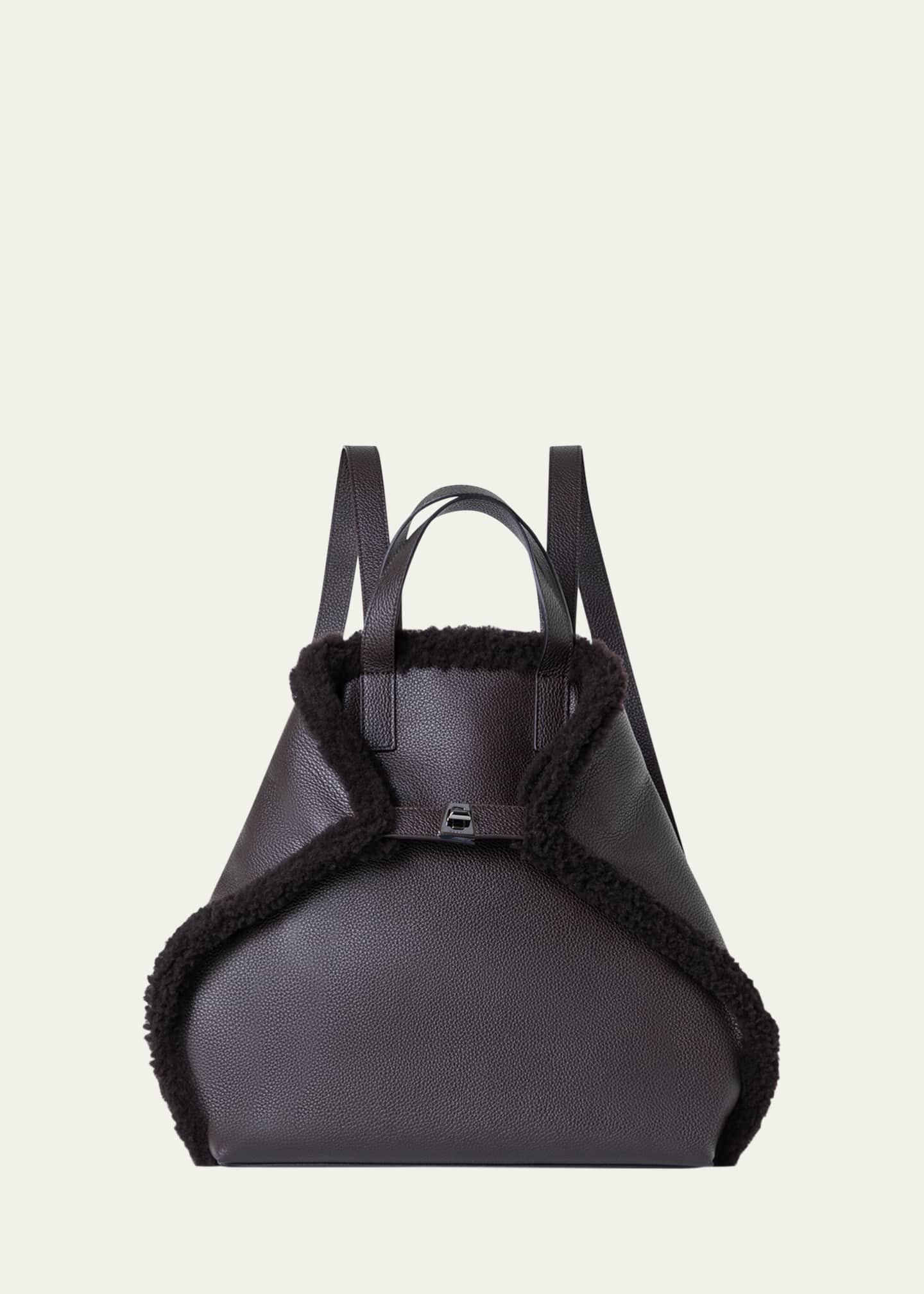 Akris Ai Medium Sheep Shearling and Leather Backpack Image 1 of 4