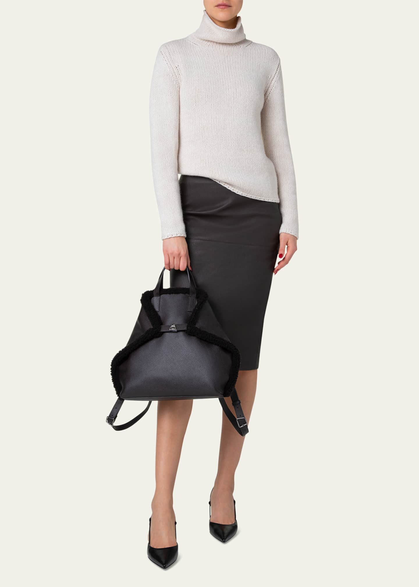 Akris Ai Medium Sheep Shearling and Leather Backpack Image 4 of 4