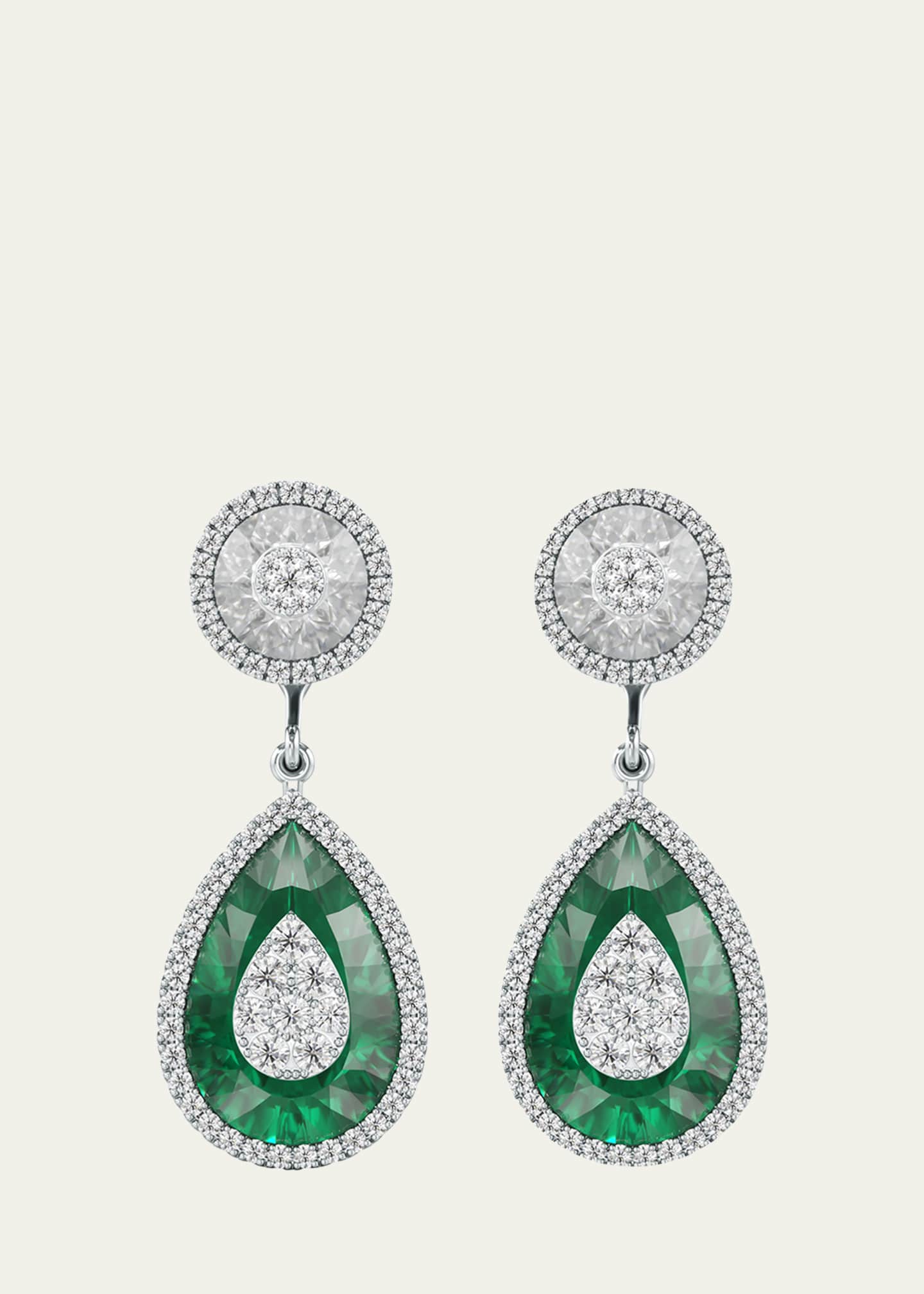 Bhansali One Collection Pear-Shape Drop Earrings with Diamond Halo & Fusion Emerald Image 1 of 2