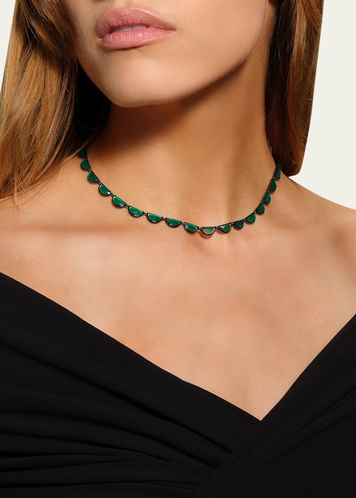 NAKARD Riviere Scallop Necklace with 9mm Half-Moon Green Onyx Image 2 of 2