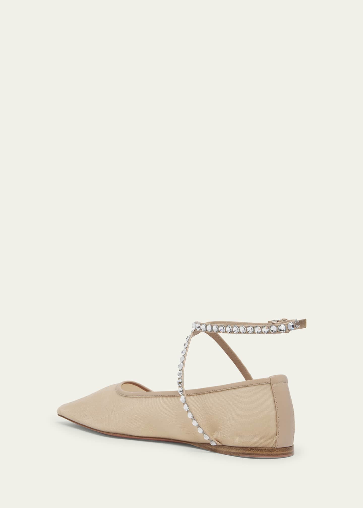 Amina Muaddi Ane Mesh Crystal Ankle-Strap Ballerina Flats Image 4 of 5