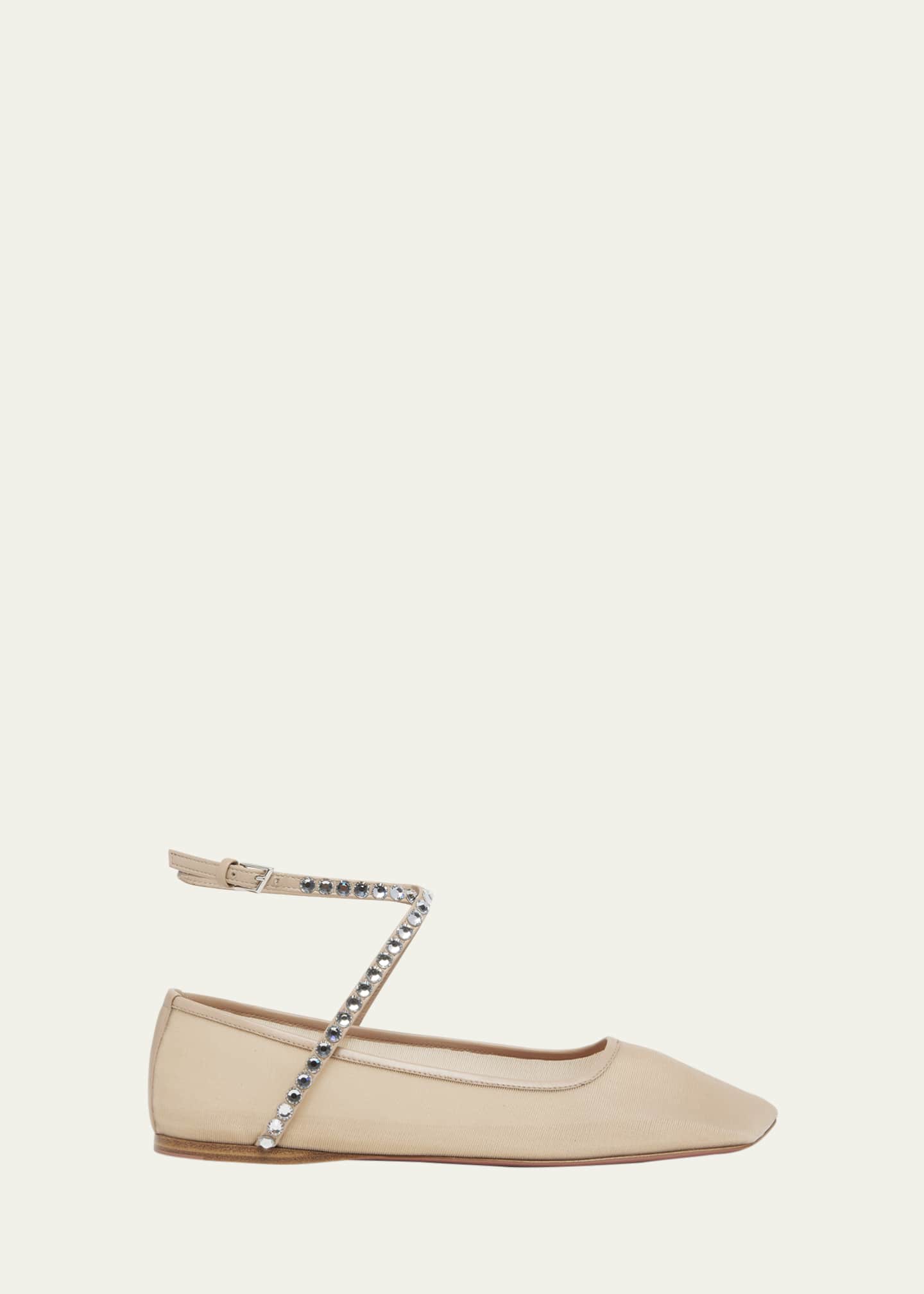 Amina Muaddi Ane Mesh Crystal Ankle-Strap Ballerina Flats Image 1 of 5