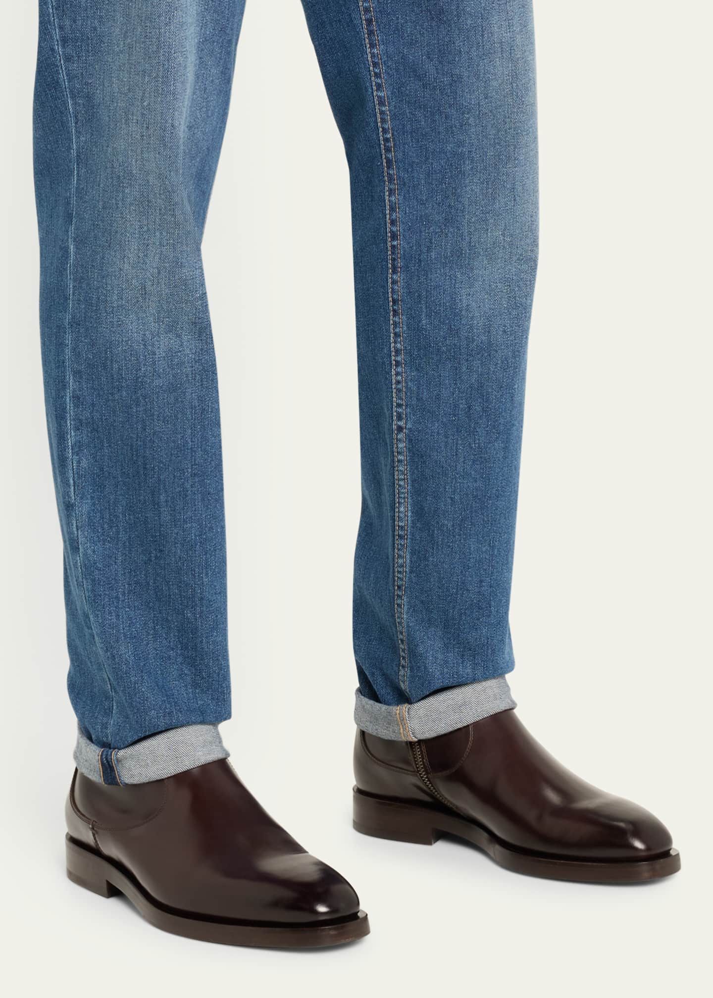 Brunello Cucinelli Men's Polished Calfskin Dress Boots Image 2 of 5