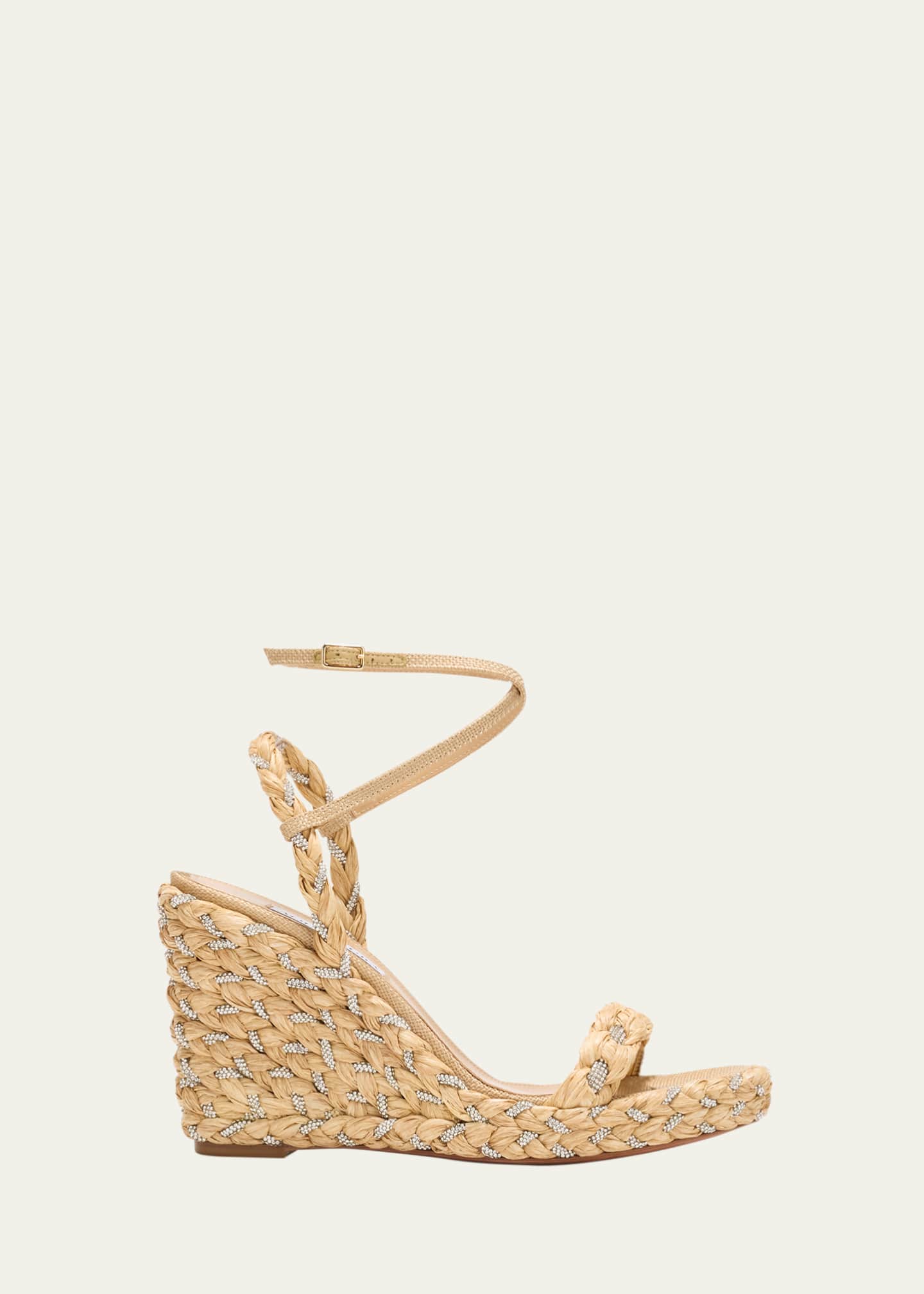 送料込/関税込■AQUAZZURA■Costiera Crystal ラフィア ウェッジ Aquazzura - Costiera Beige Braided Raffia Crystal Wedge, 120mm
