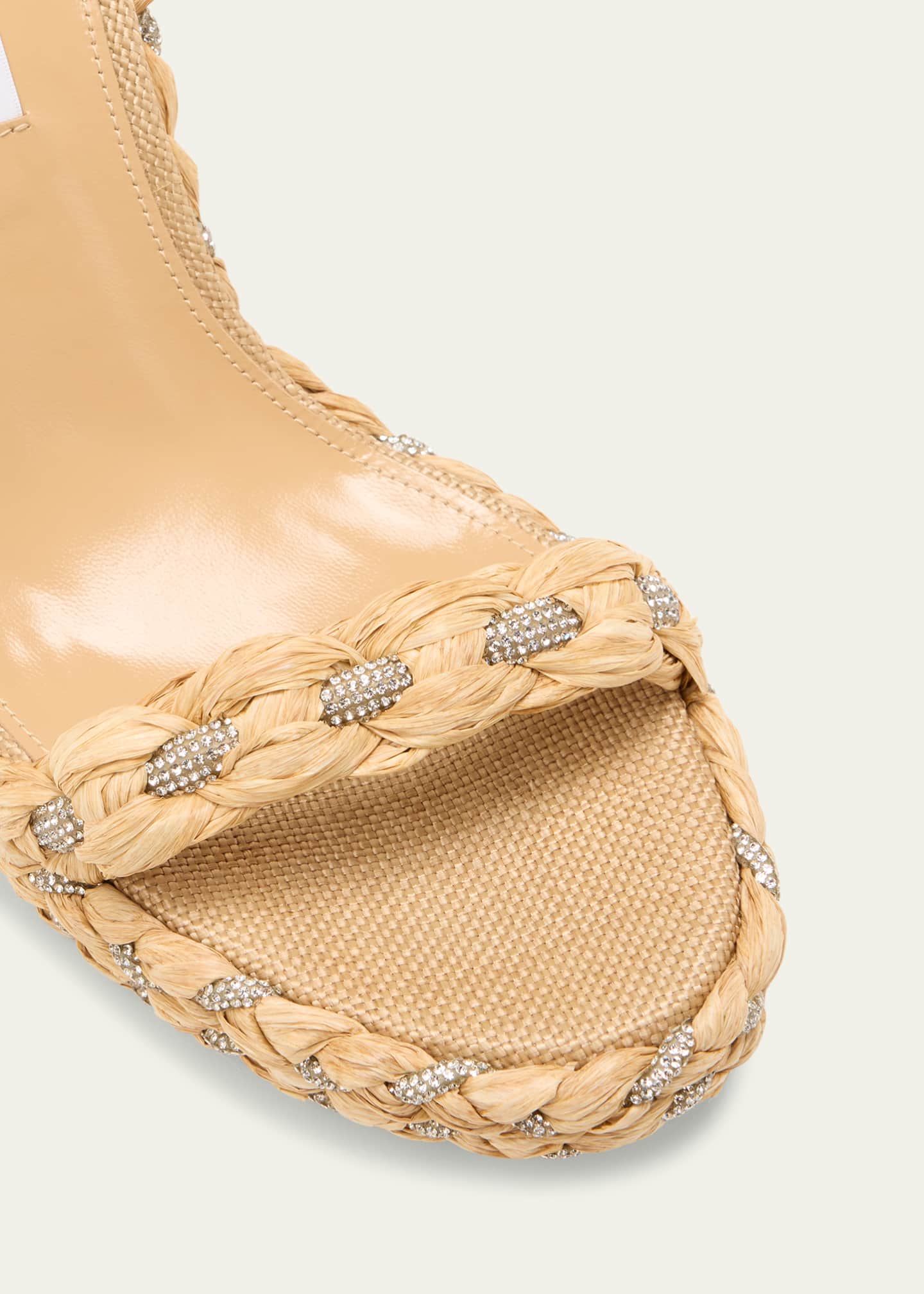送料込/関税込■AQUAZZURA■Costiera Crystal ラフィア ウェッジ Aquazzura - Costiera Beige Braided Raffia Crystal Wedge, 120mm