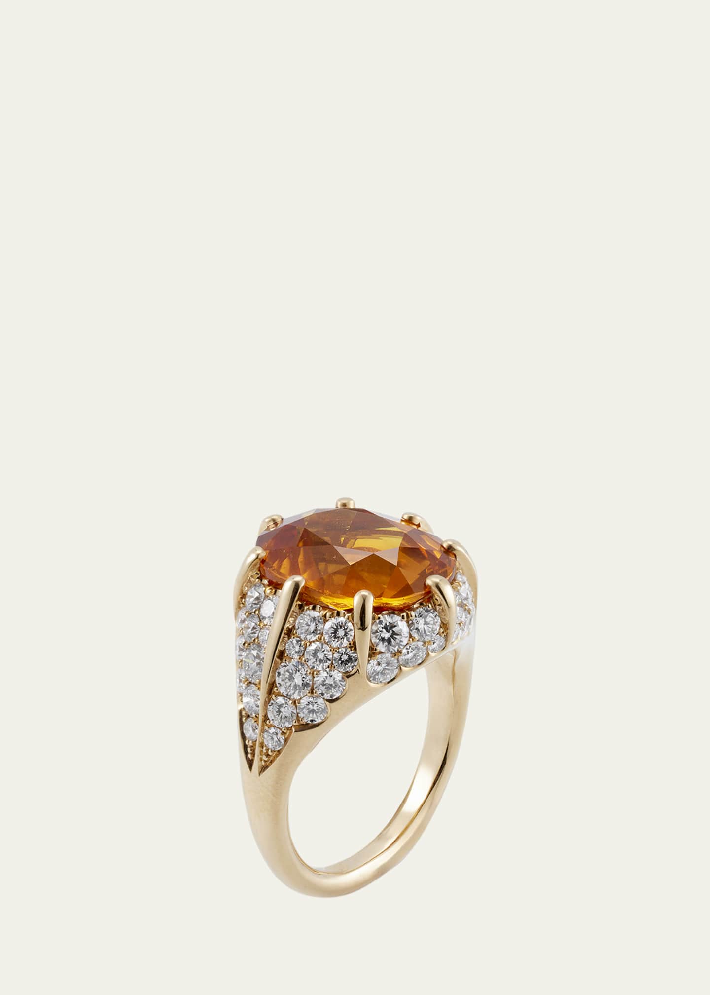 Bayco 18K Yellow Gold Statement Ring with Orange Sapphire and Diamonds Image 3 of 4