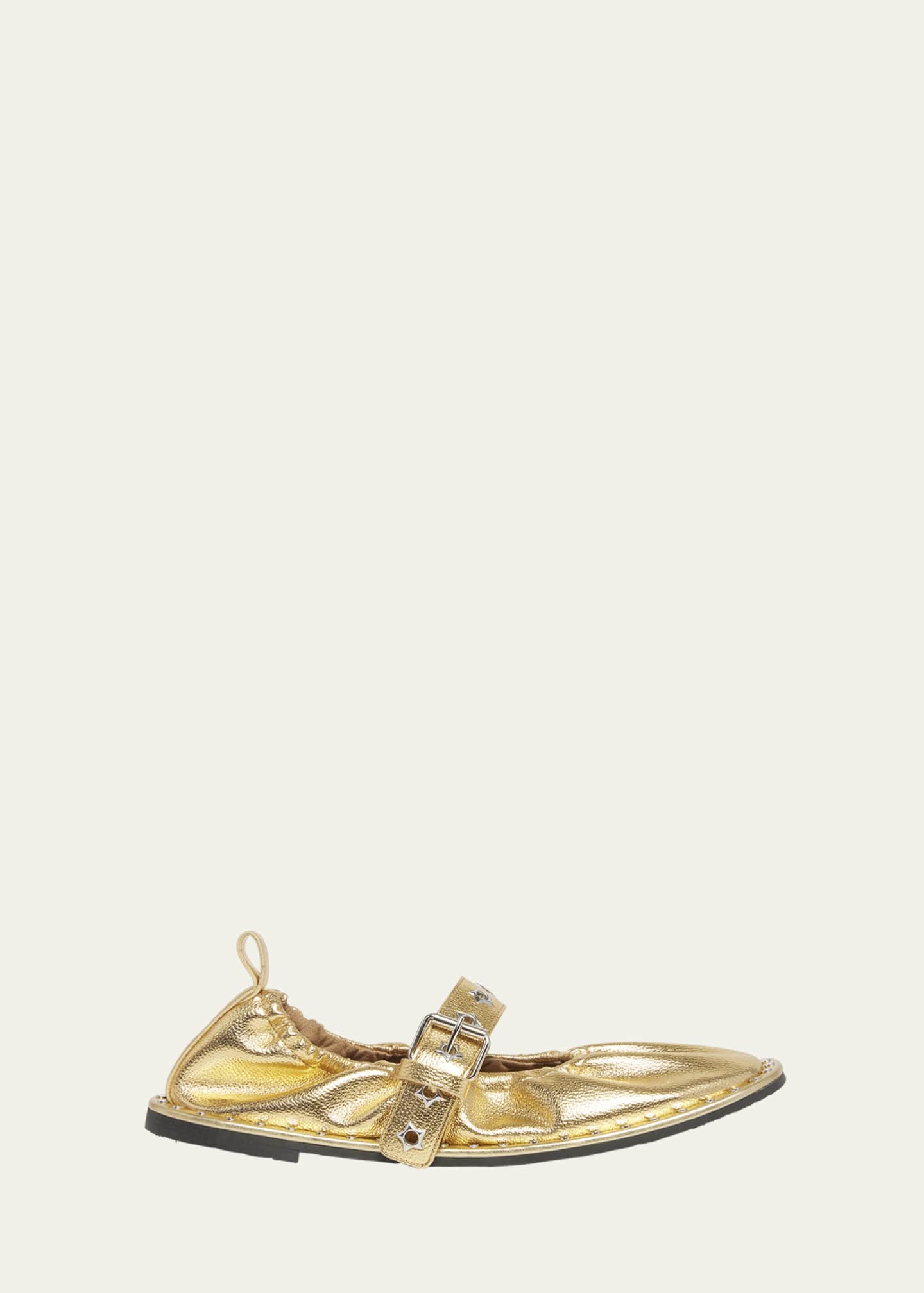 Stella McCartney Falabella Metallic Vegan Buckle Ballerina Flats Image 1 of 5