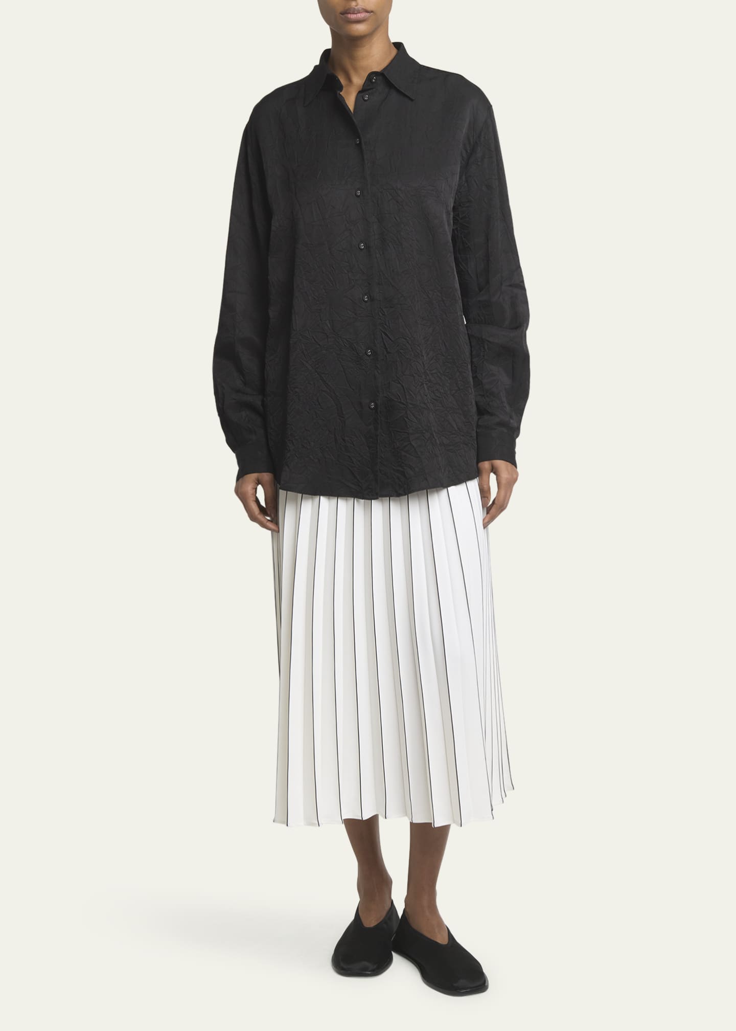 Proenza Schouler White Label Hall Crinkled Button-Front Shirt Image 2 of 5