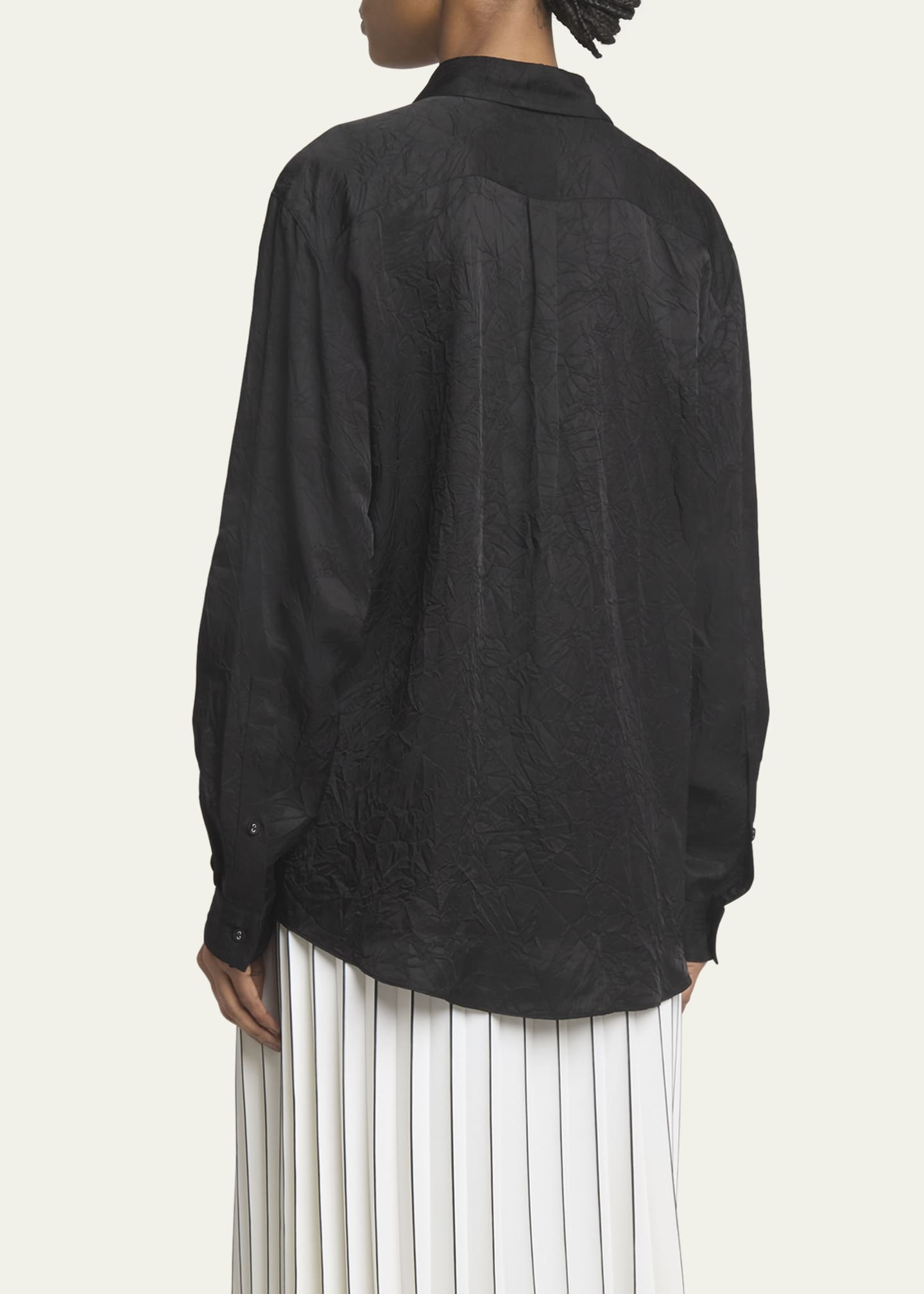 Proenza Schouler White Label Hall Crinkled Button-Front Shirt Image 3 of 5