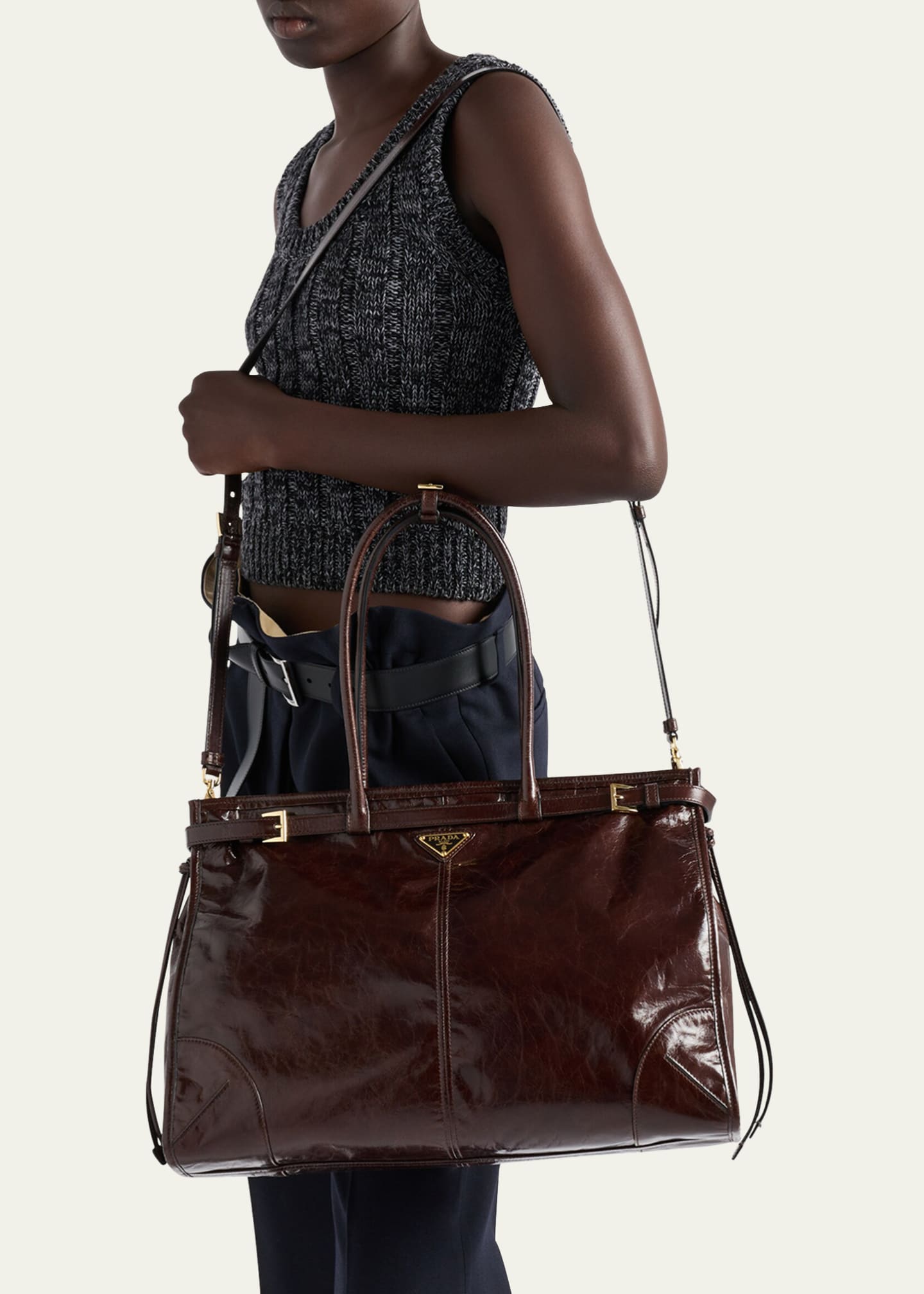 Prada Buckle Leather Shoulder Bag Image 2 of 5