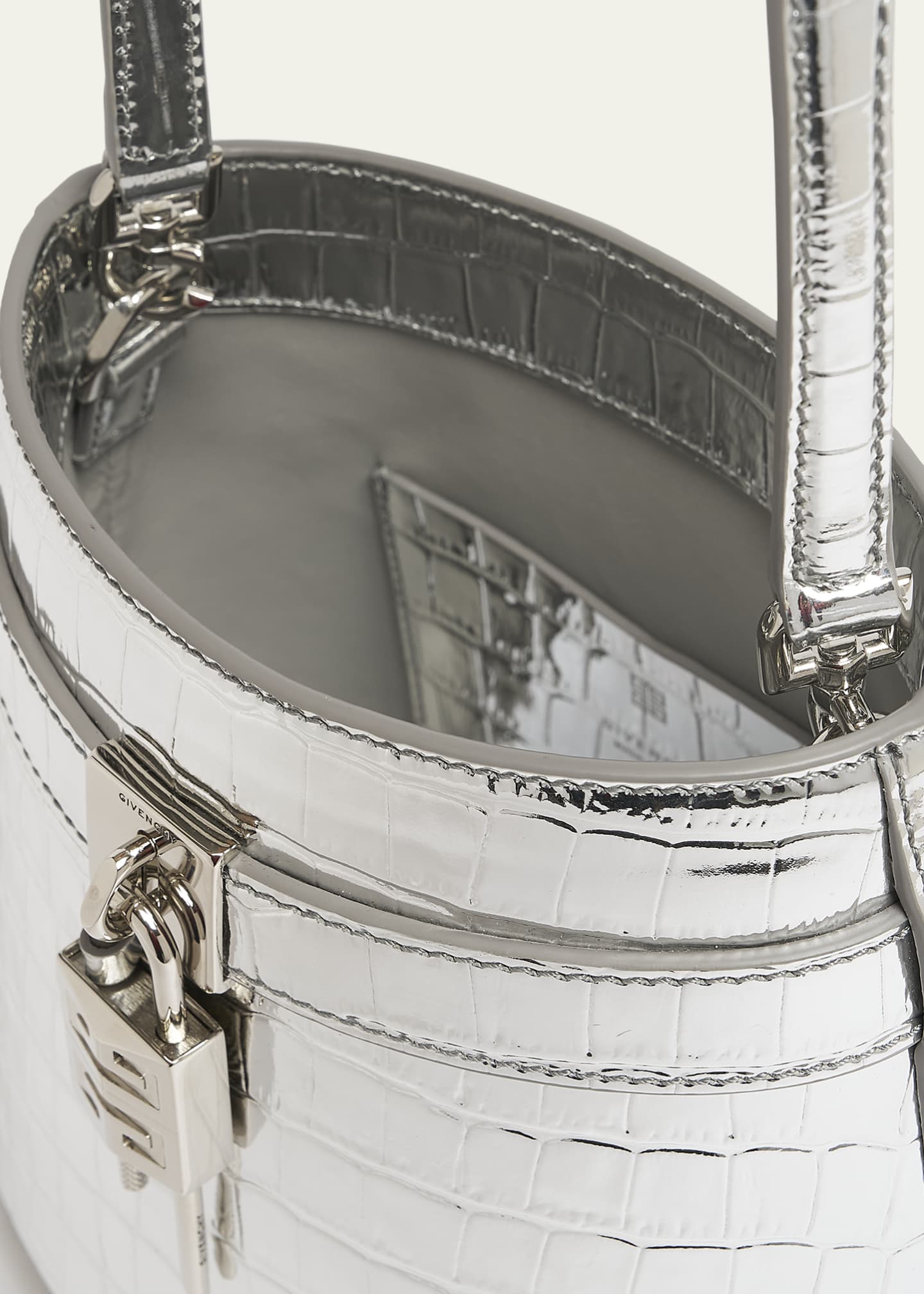 Givenchy Shark Lock Bucket Bag in Metallic Croc-Embossed Leather Image 4 of 5