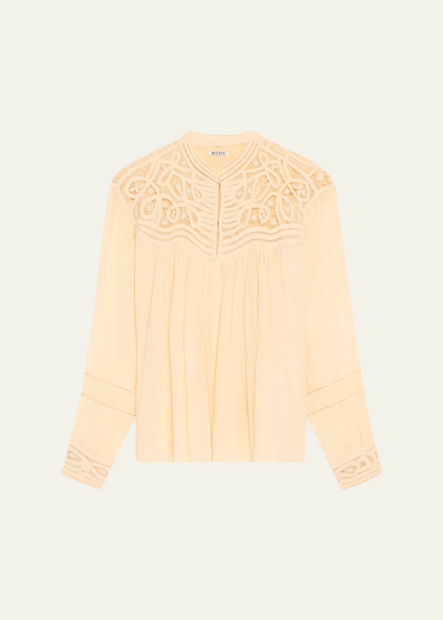 【送料&関税込】Bode Cream Satin Threadwork Blouse Bode Threadwork Tippet Tape Lace Blouse - Bergdorf Goodman