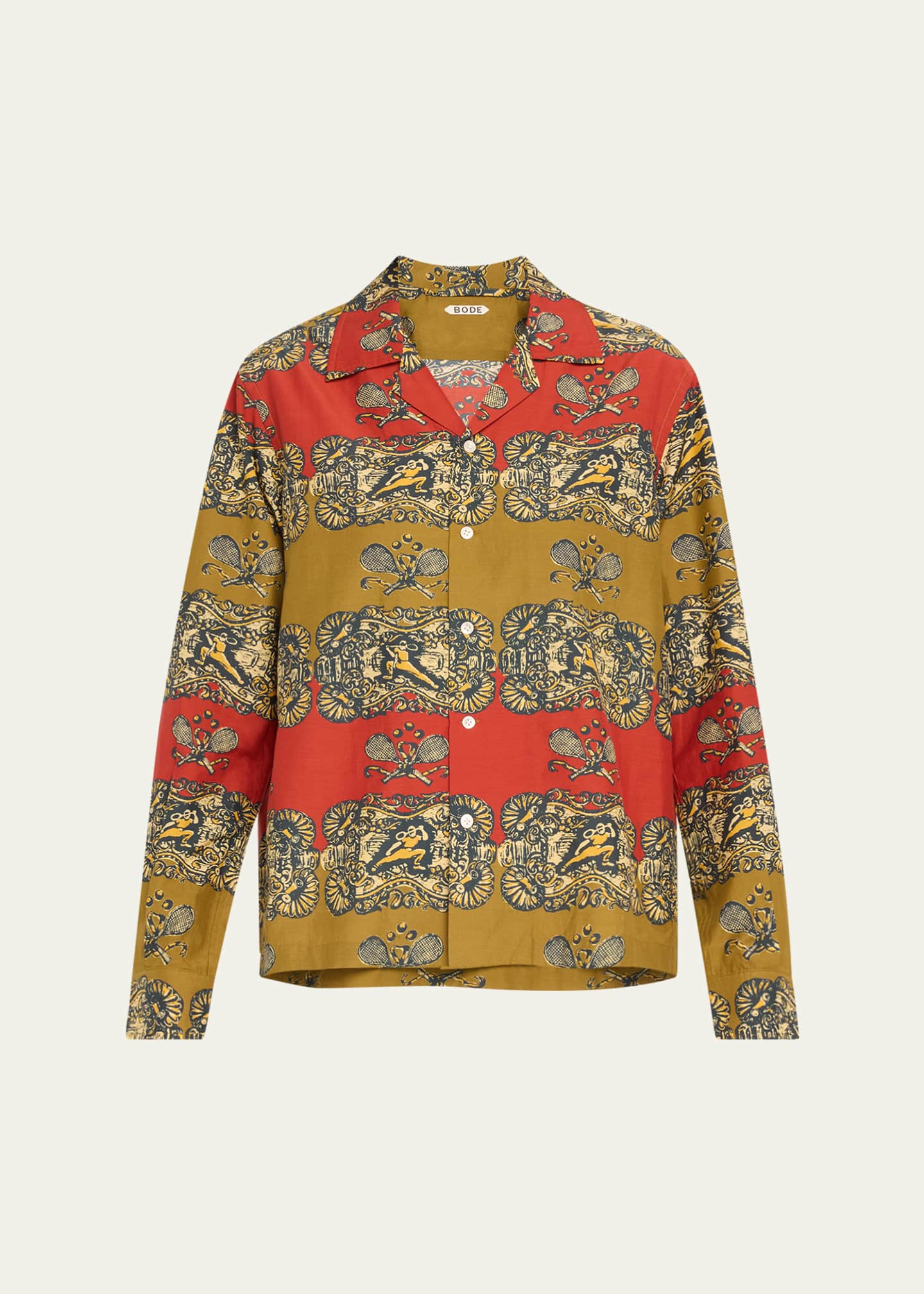 Bode Tennis Court Long-Sleeve Button-Down Shirt Image 1 of 5