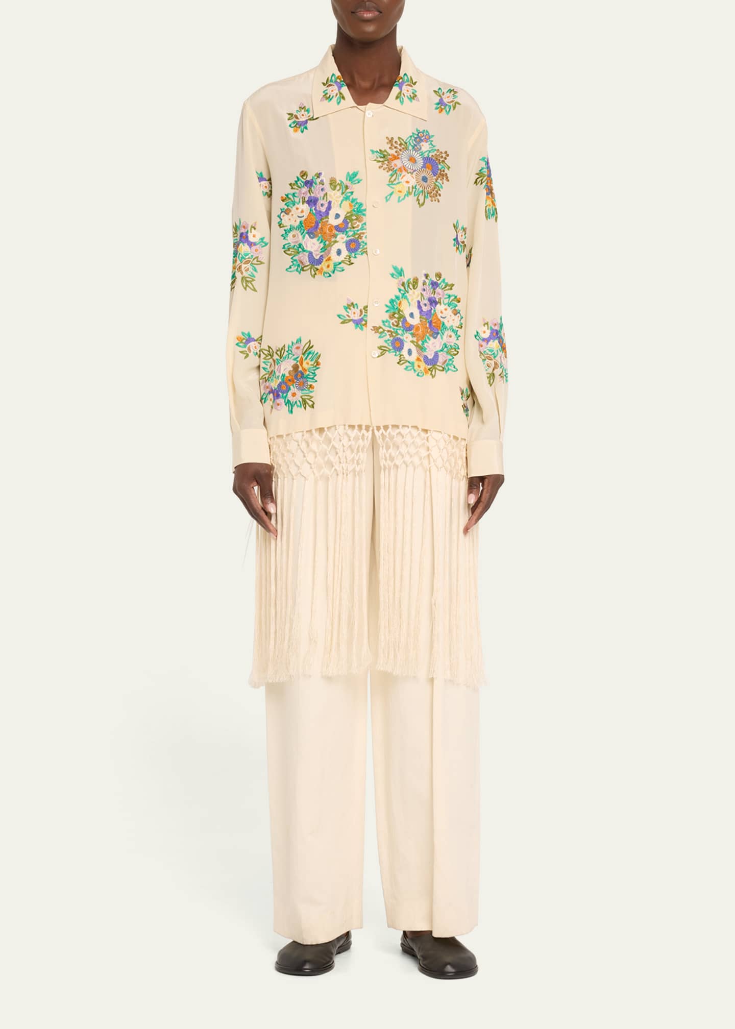 Bode Flower Language Fringe Embroidered Shirt Image 2 of 5