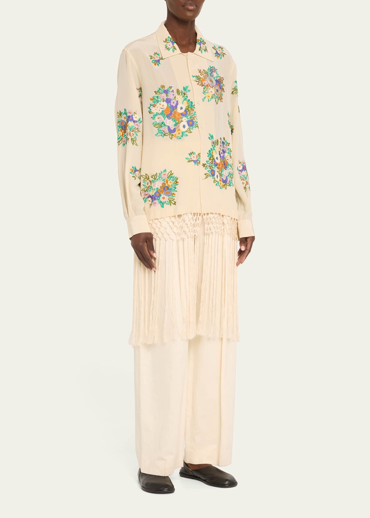 Bode Flower Language Fringe Embroidered Shirt Image 4 of 5