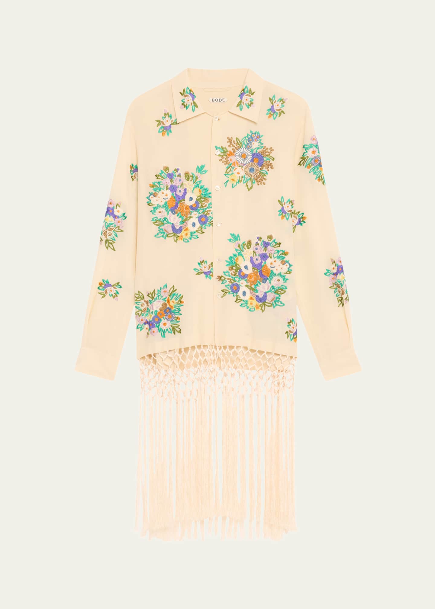 Bode Flower Language Fringe Embroidered Shirt Image 1 of 5