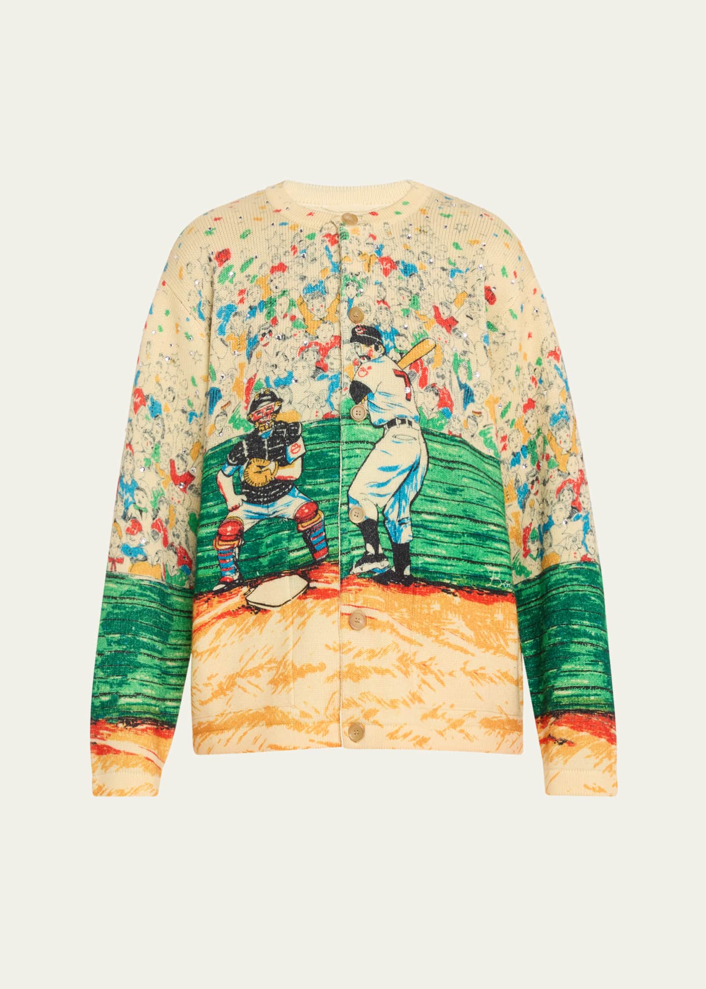 Bode Slugger Crystal Wool Cardigan - Bergdorf Goodman