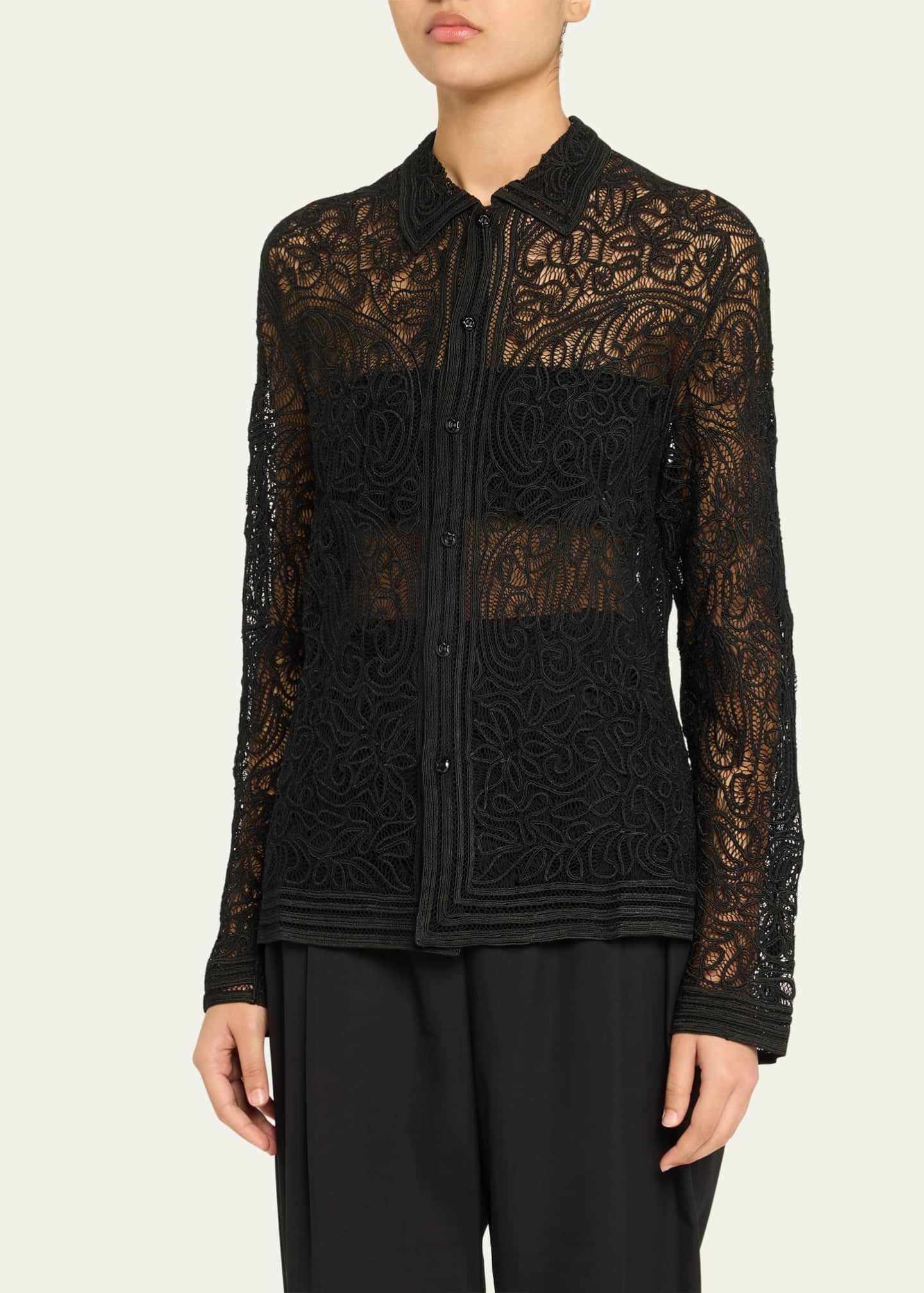 Bode Blooming Threadwork Lace Shirt - Bergdorf Goodman