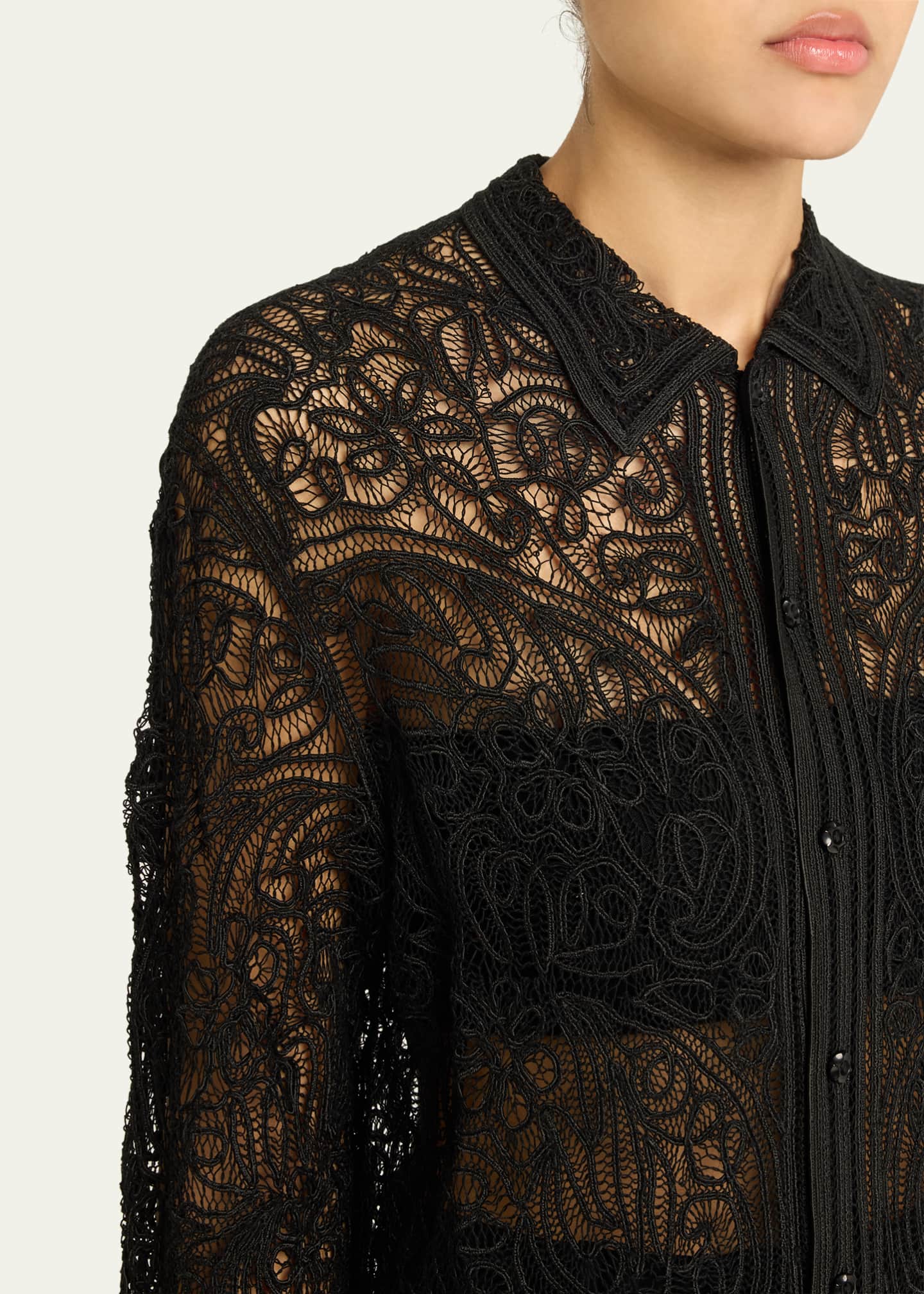 Bode Blooming Threadwork Lace Shirt - Bergdorf Goodman