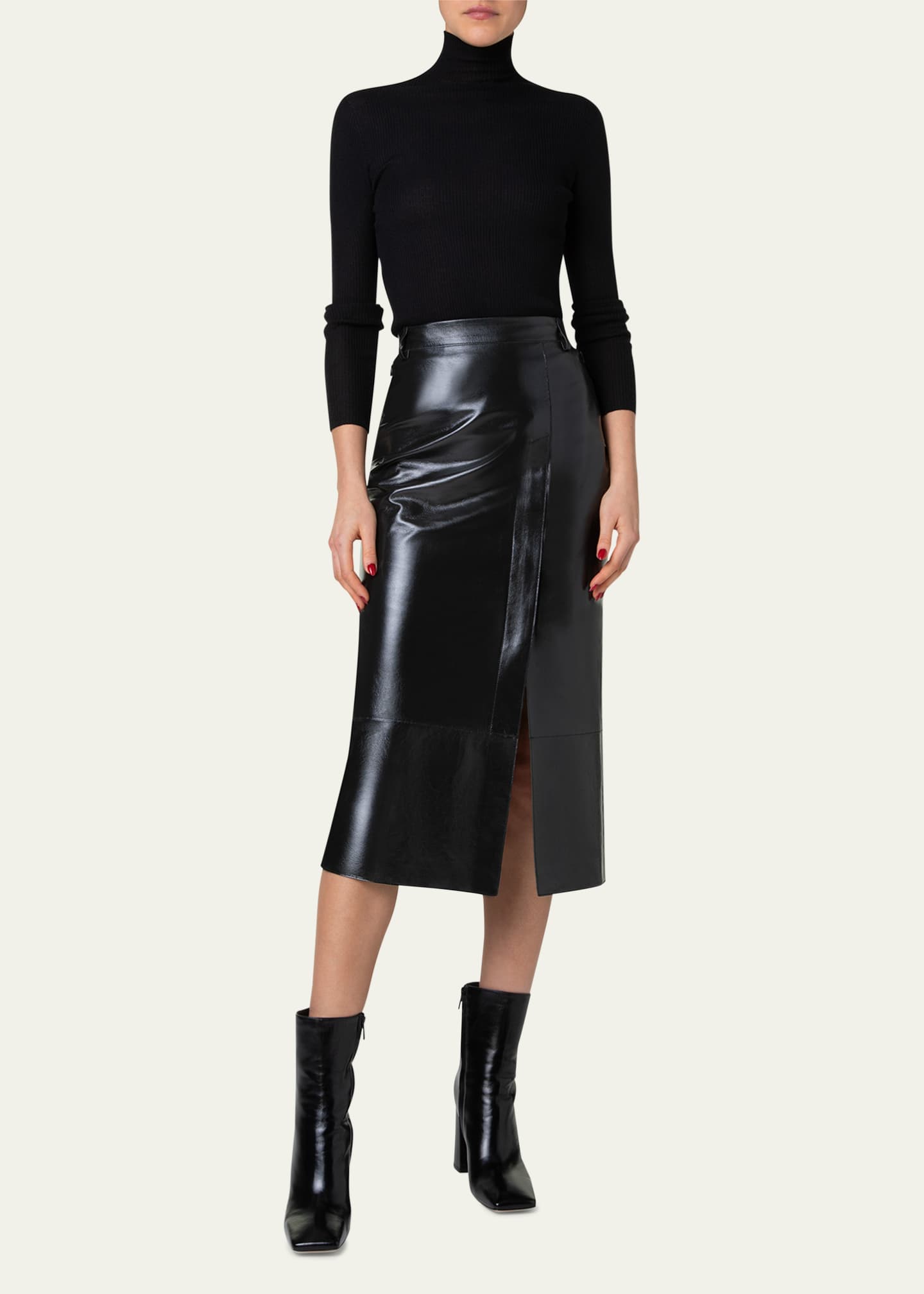 Akris Lacquer Nappa Leather Pencil Skirt Image 2 of 5
