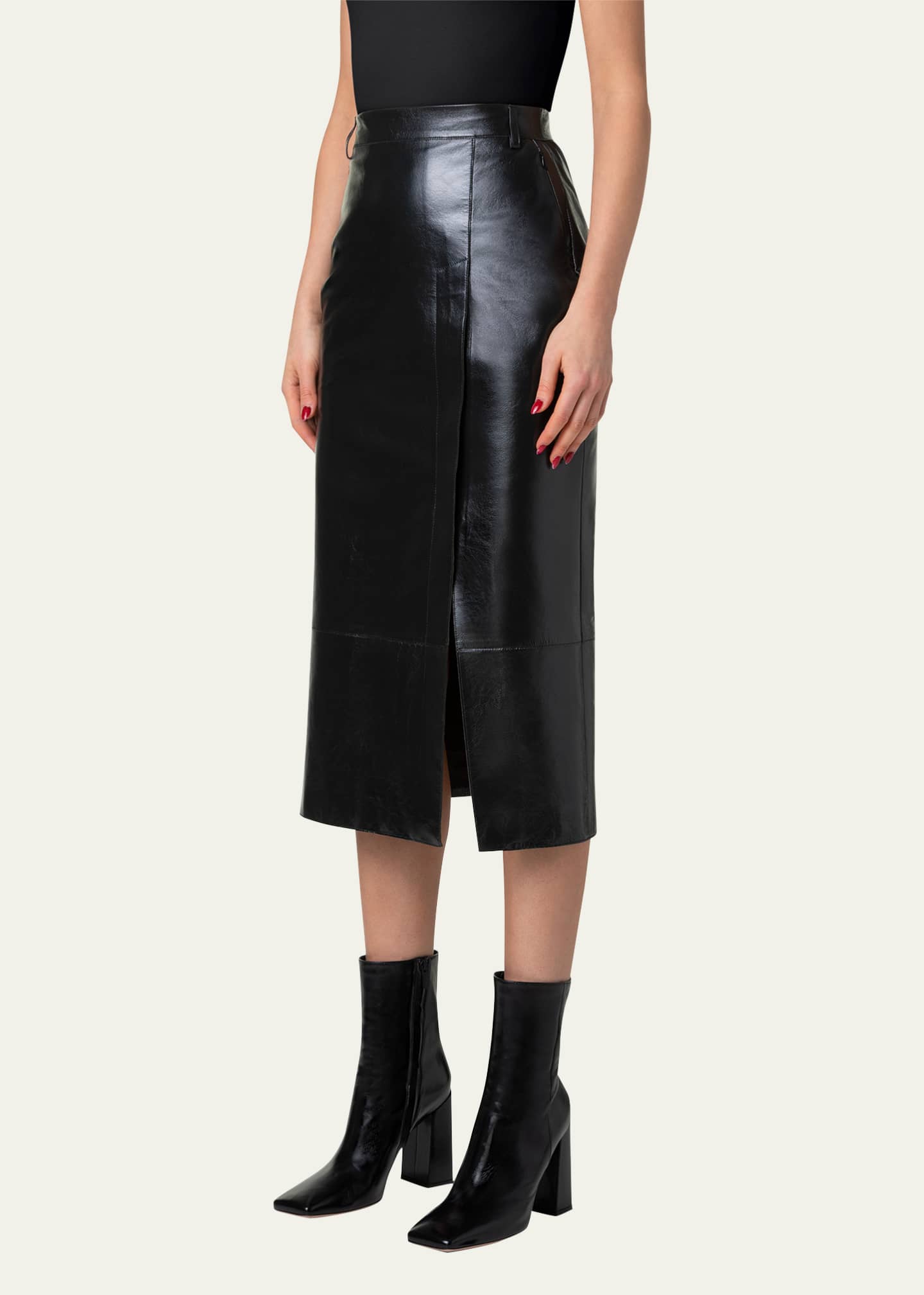 Akris Lacquer Nappa Leather Pencil Skirt Image 4 of 5