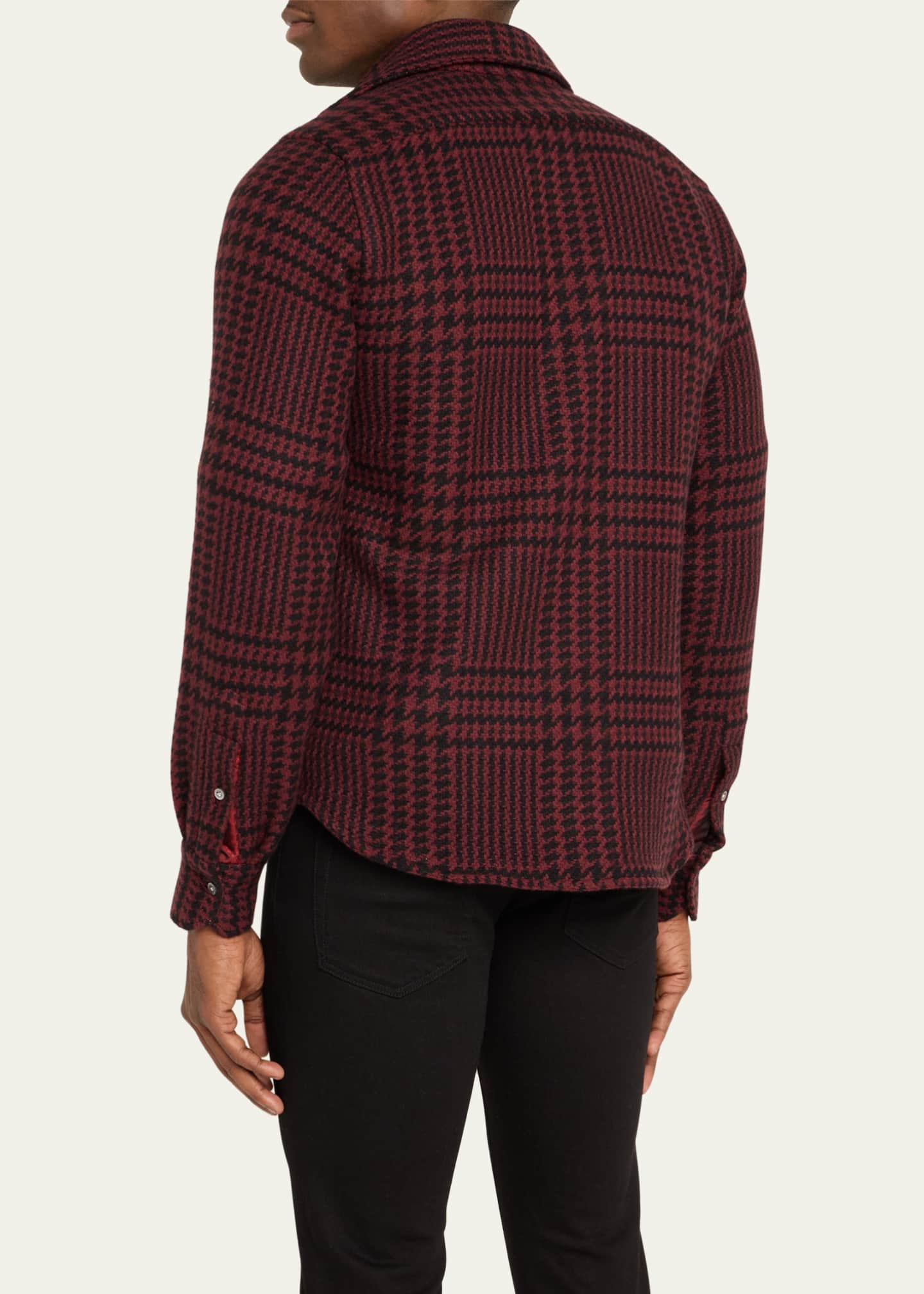 Kiton Men's Bordeaux Cashmere Plaid Shirt Jacket Image 3 of 5