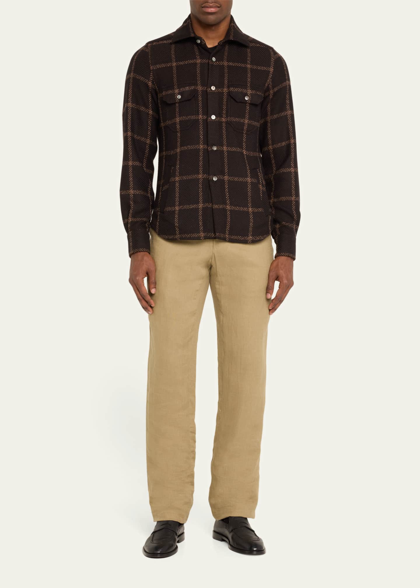 Kiton Men's Cashmere Windowpane Shirt Jacket Image 2 of 5