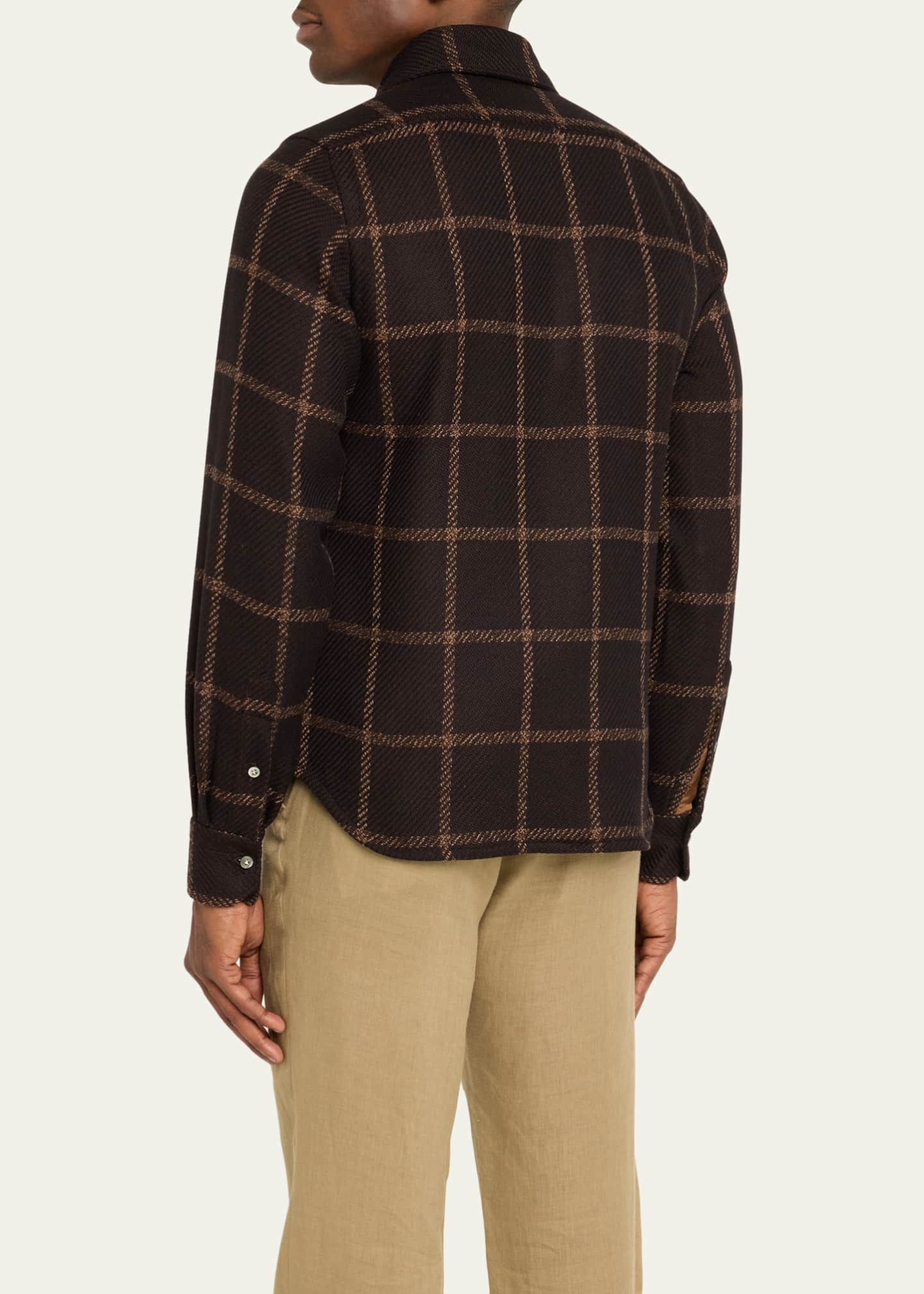 Kiton Men's Cashmere Windowpane Shirt Jacket Image 3 of 5