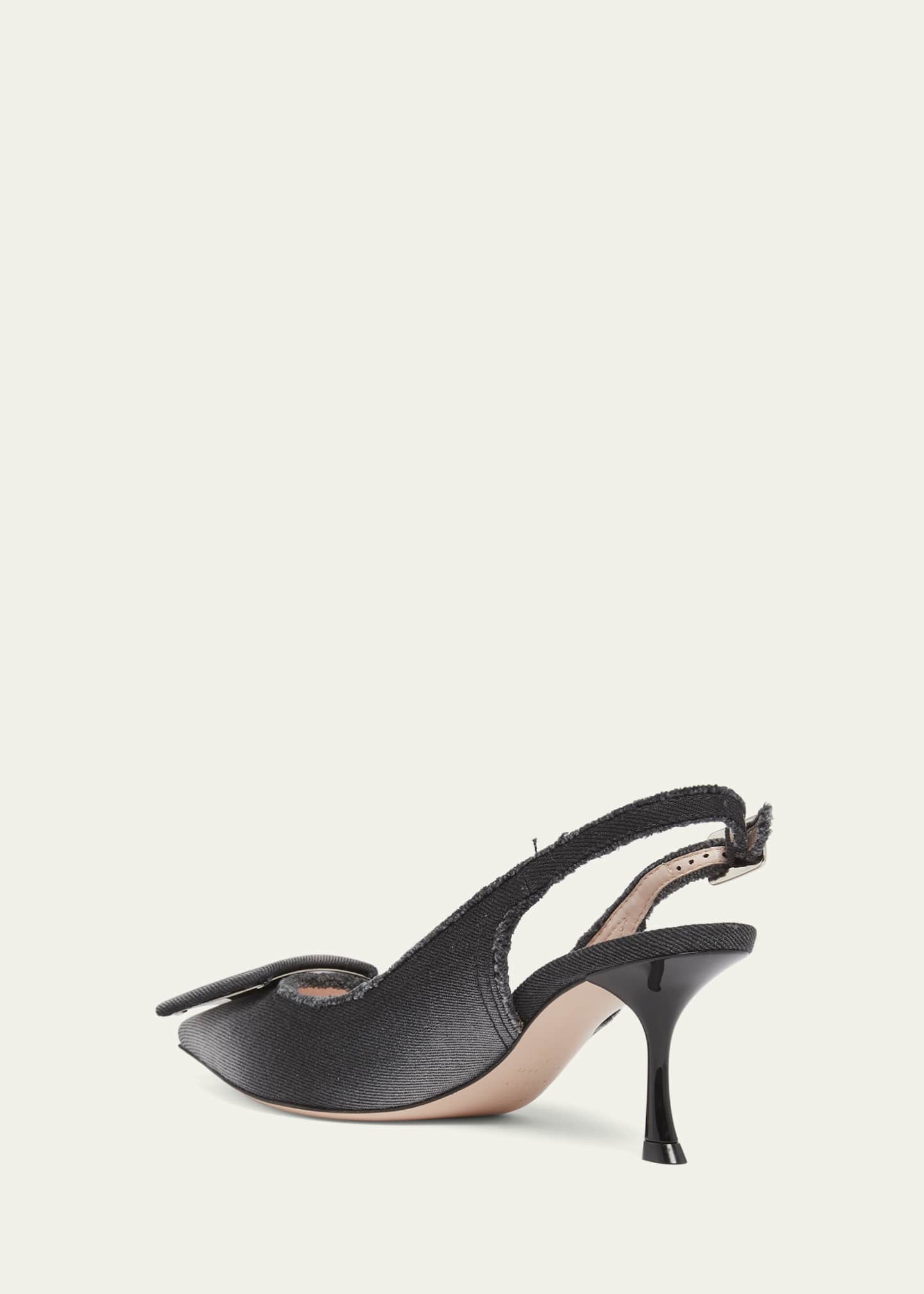 Roger Vivier Fringed Denim Buckle Slingback Pumps Image 2 of 3