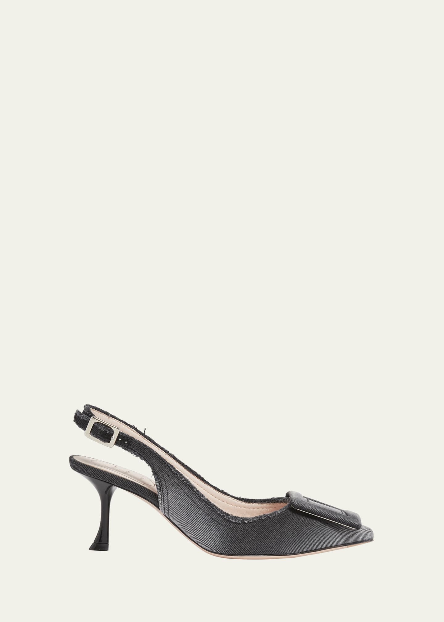 Roger Vivier Fringed Denim Buckle Slingback Pumps Image 1 of 3