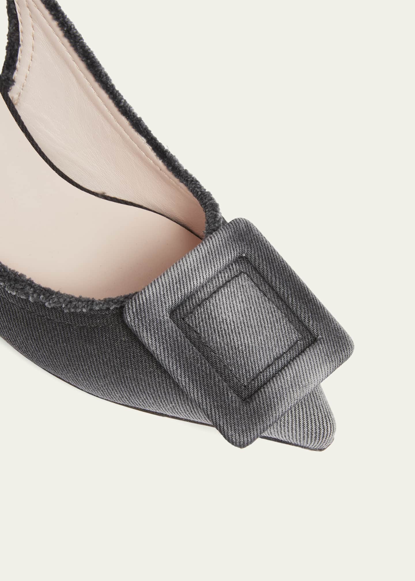Roger Vivier Fringed Denim Buckle Slingback Pumps Image 3 of 3