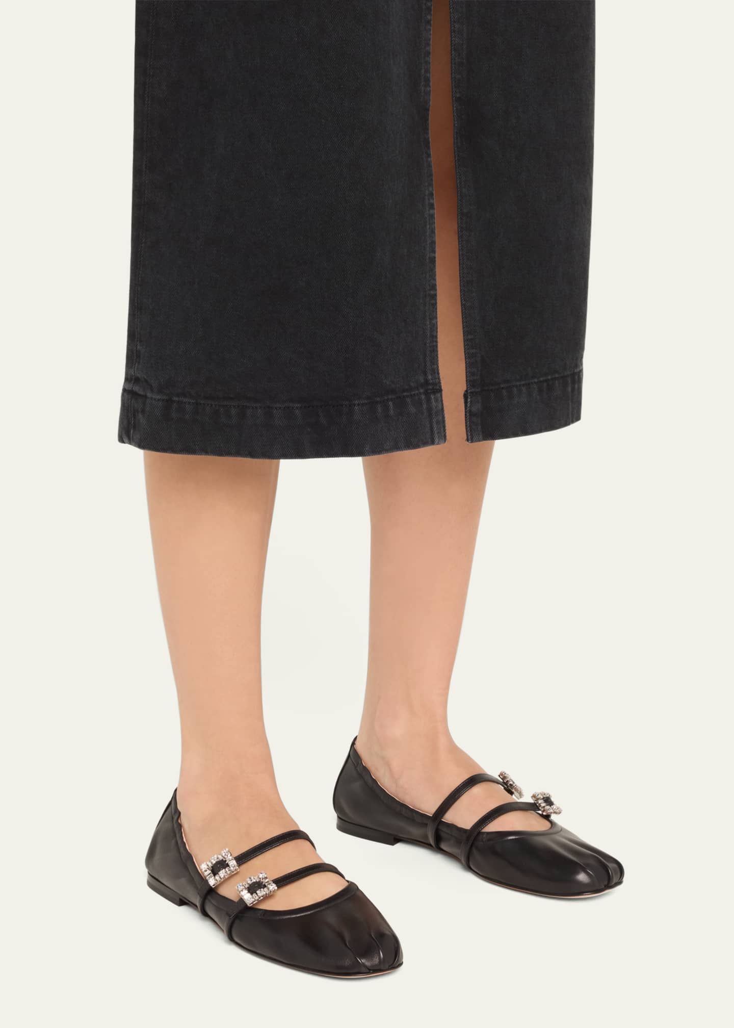 Roger Vivier Calfskin Dual Buckle Ballerina Flats Image 2 of 5