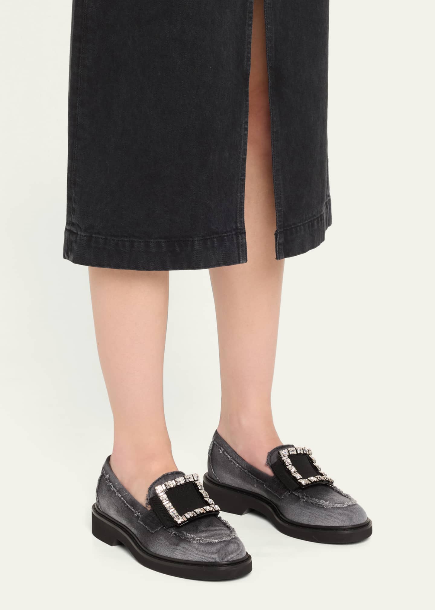 Roger Vivier Viv Rangers Denim Buckle Loafers Image 2 of 5