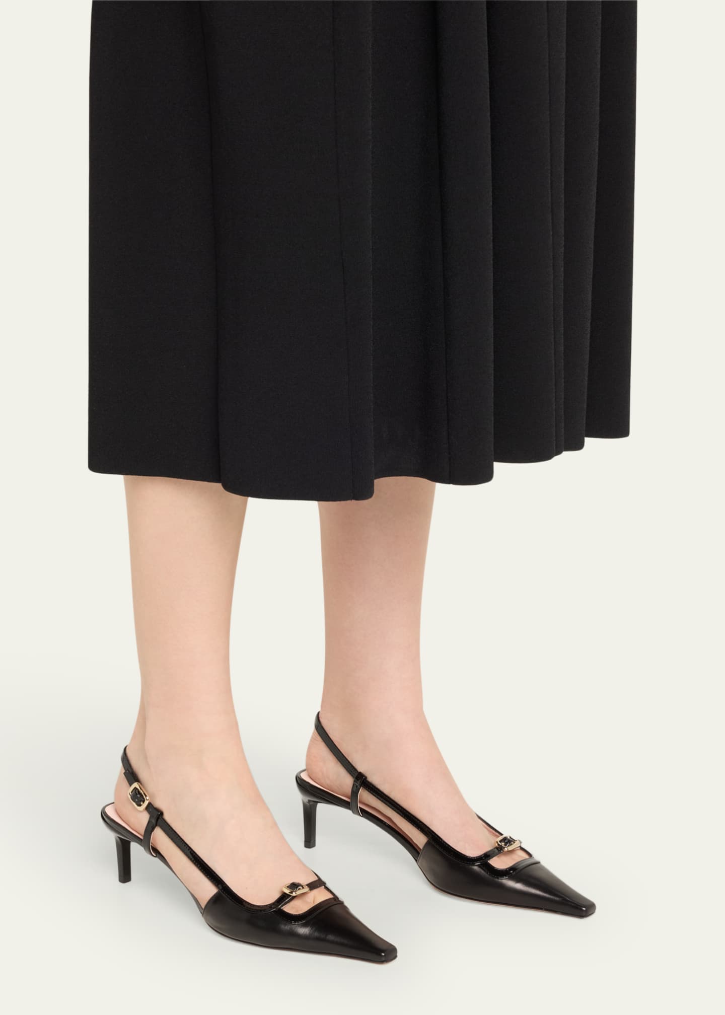 Roger Vivier Mixed Leather Mini Buckle Slingback Pumps Image 2 of 5