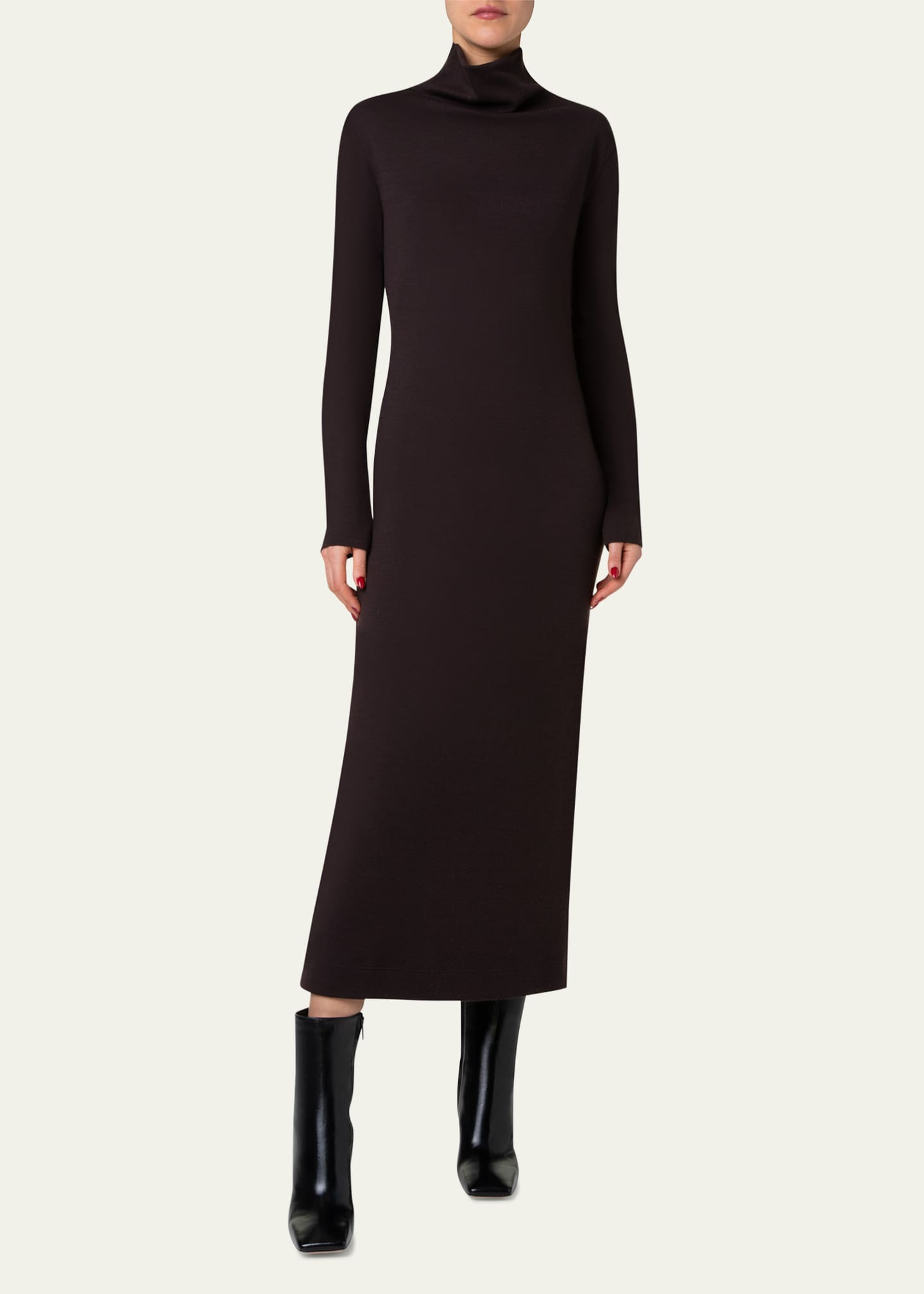 Akris Tube Turtleneck Wool Jersey Midi Dress Image 2 of 5