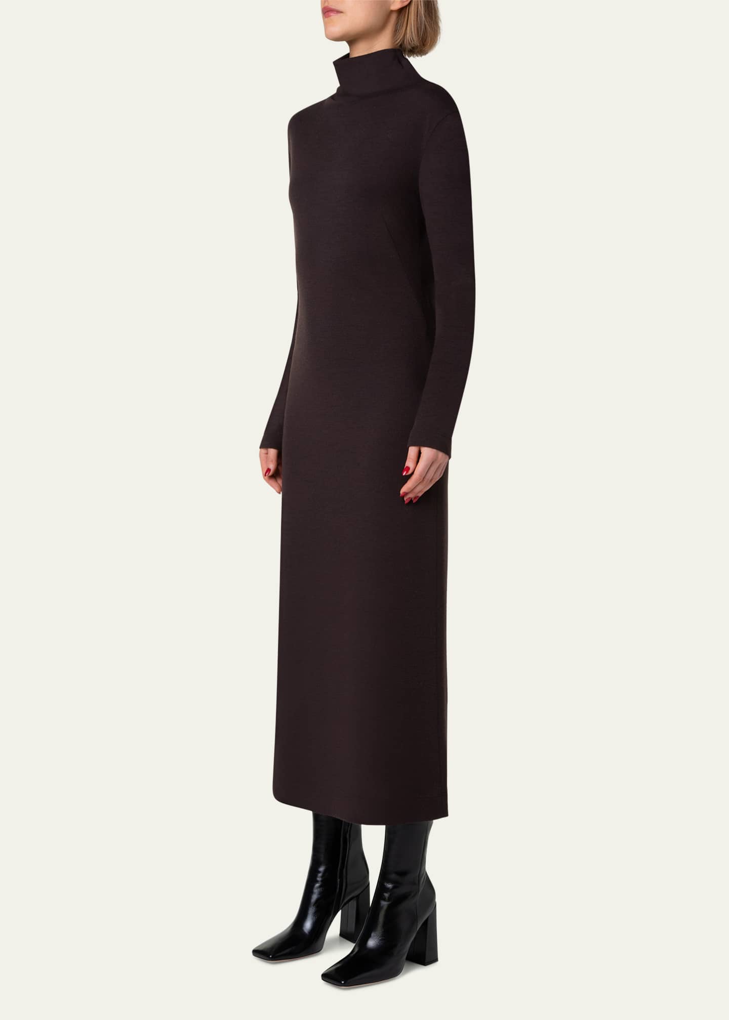 Akris Tube Turtleneck Wool Jersey Midi Dress Image 4 of 5
