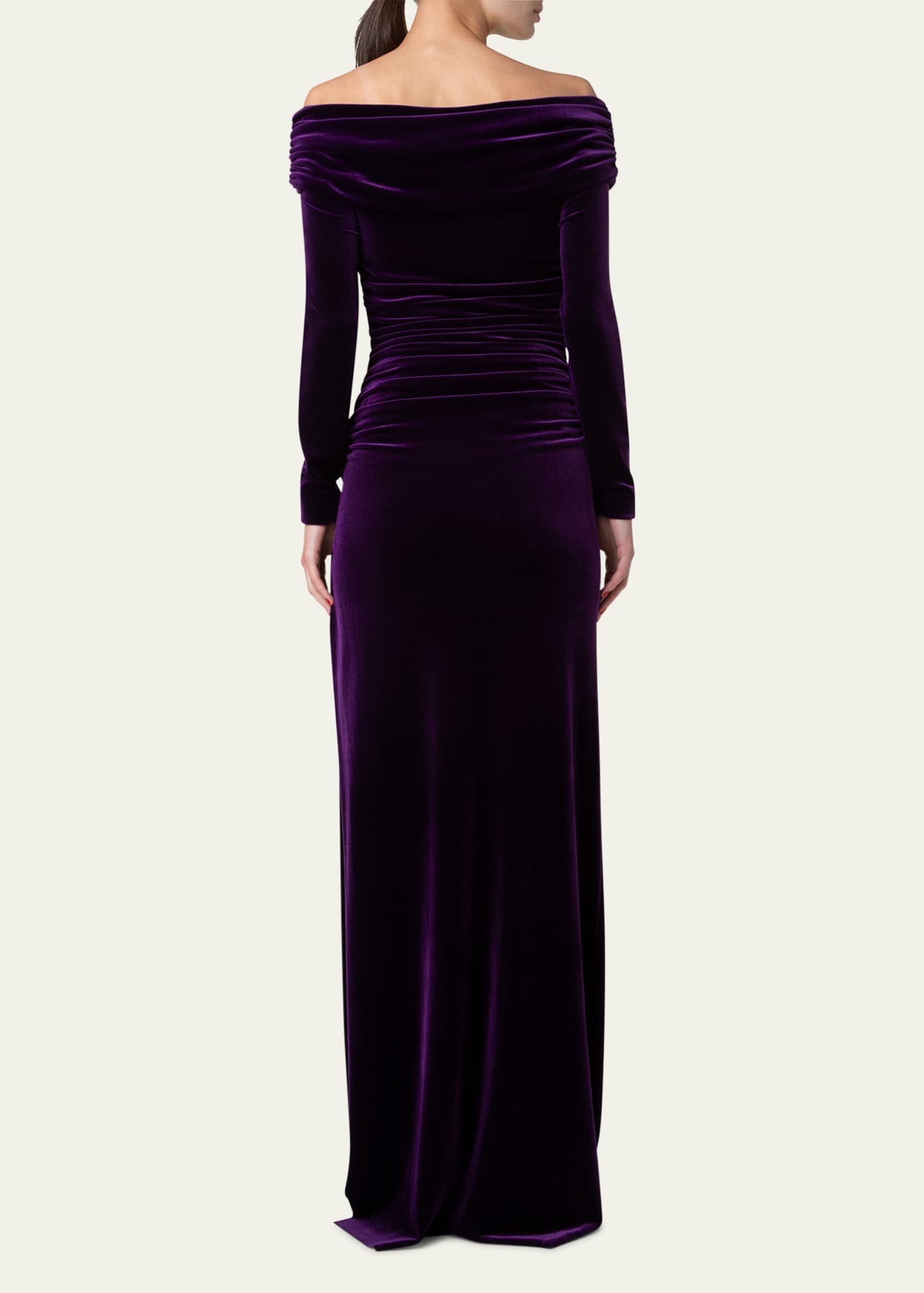 Akris Long Velvet Off-Shoulder Ruched Gown Image 3 of 5