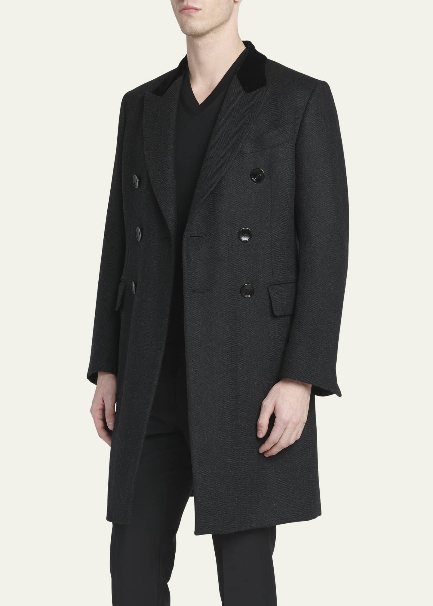 Mens herringbone overcoat velvet collar deals