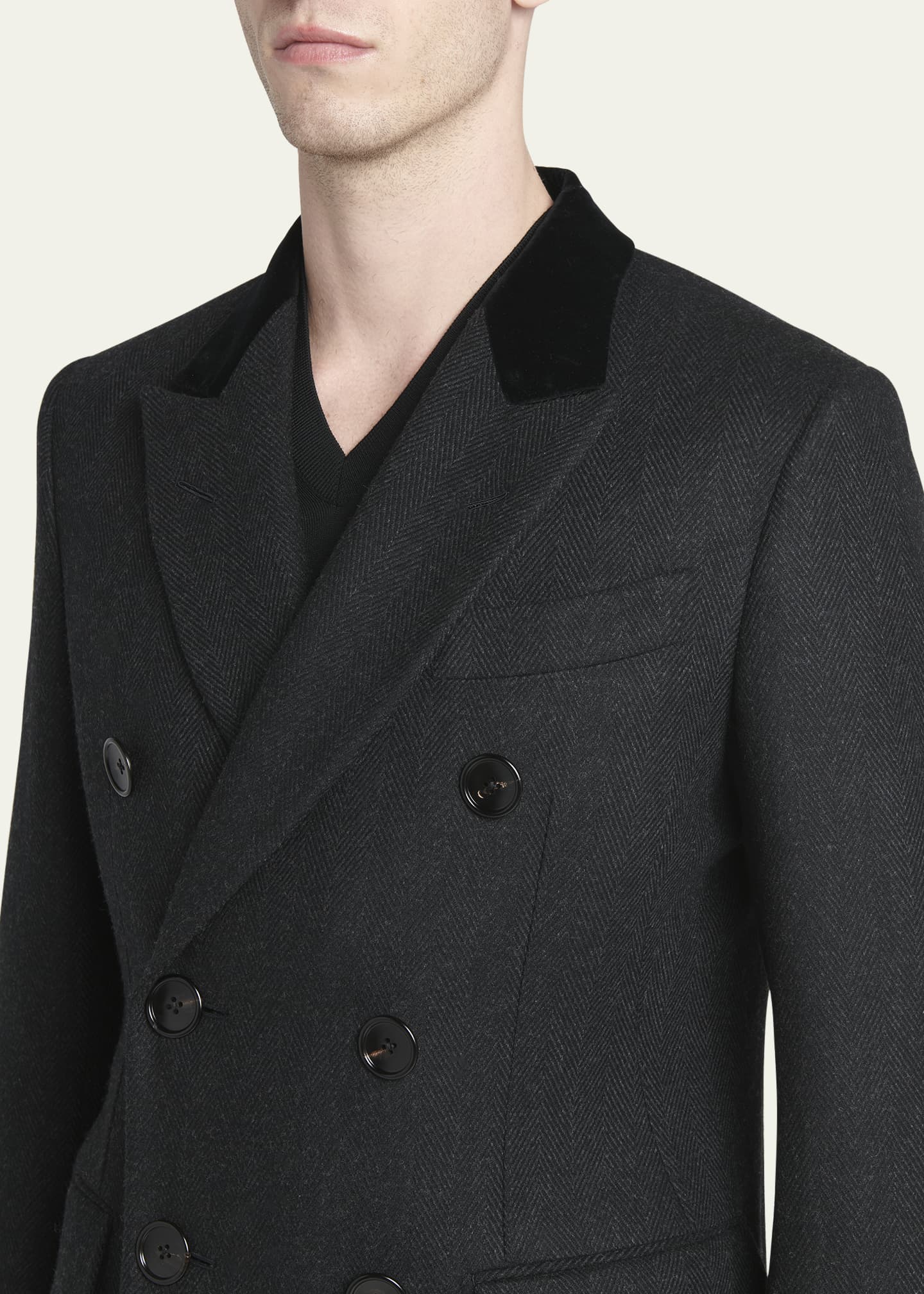 TOM FORD Men s Herringbone Topcoat with Velvet Collar