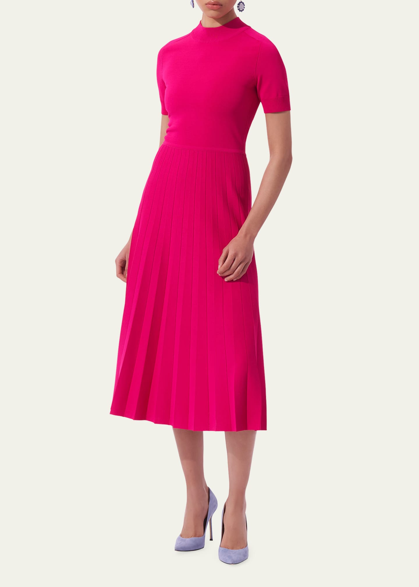 Carolina Herrera Mock Neck Pleated Knit Midi Dress - Bergdorf Goodman