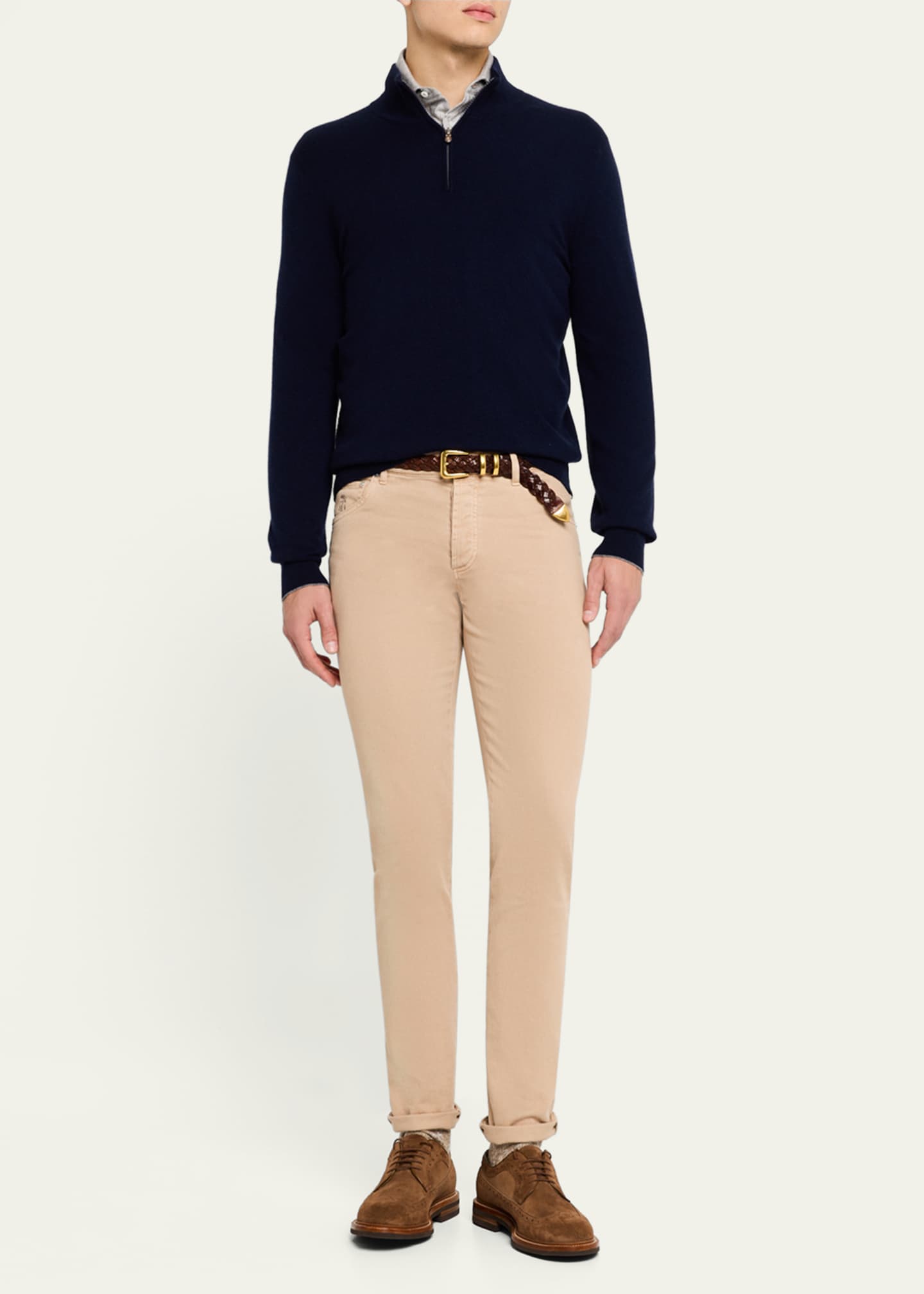 Brunello Cucinelli - Purple Ribbed Cotton Quarter Zip Pullover